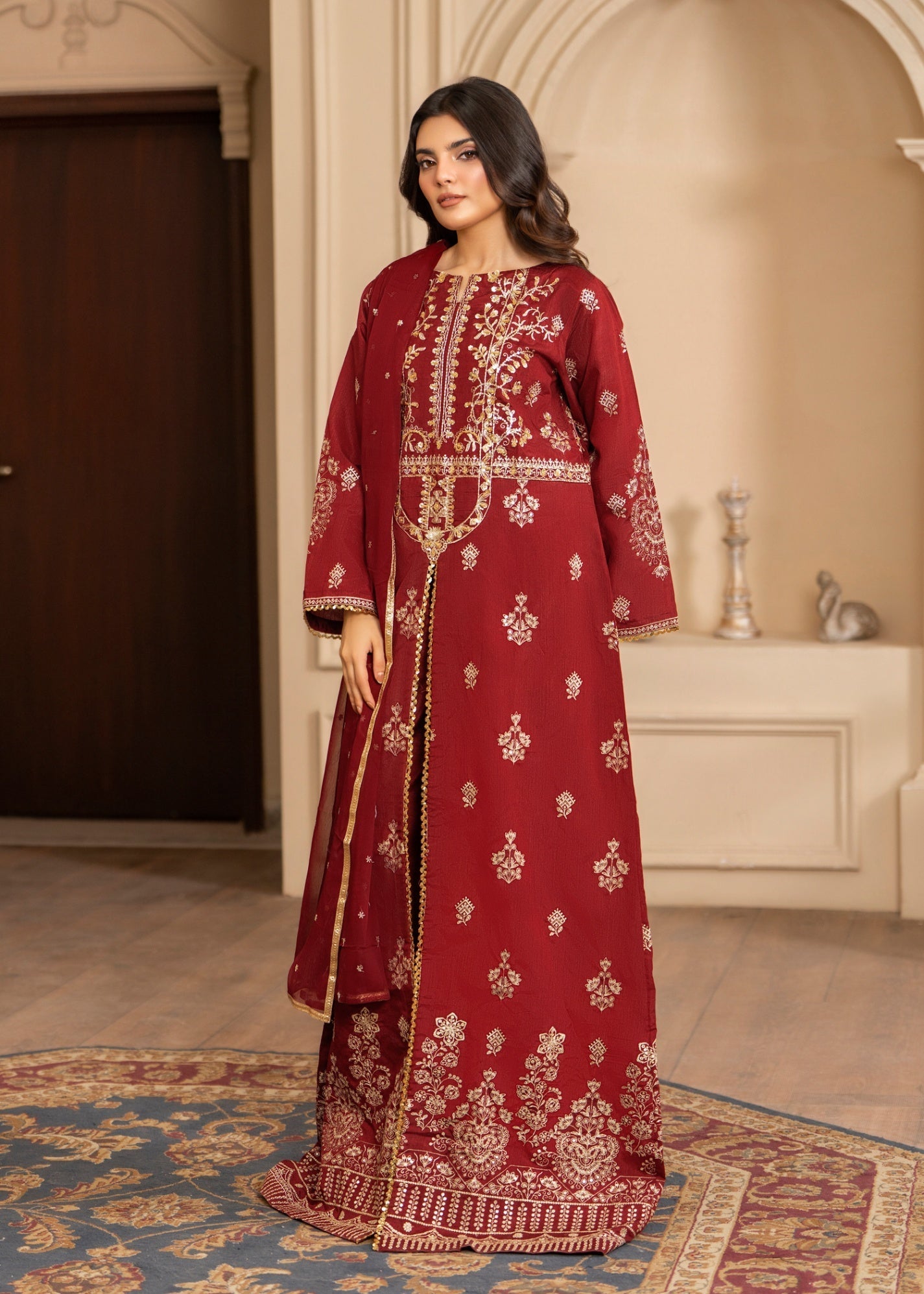 raw silk Maxi in Red