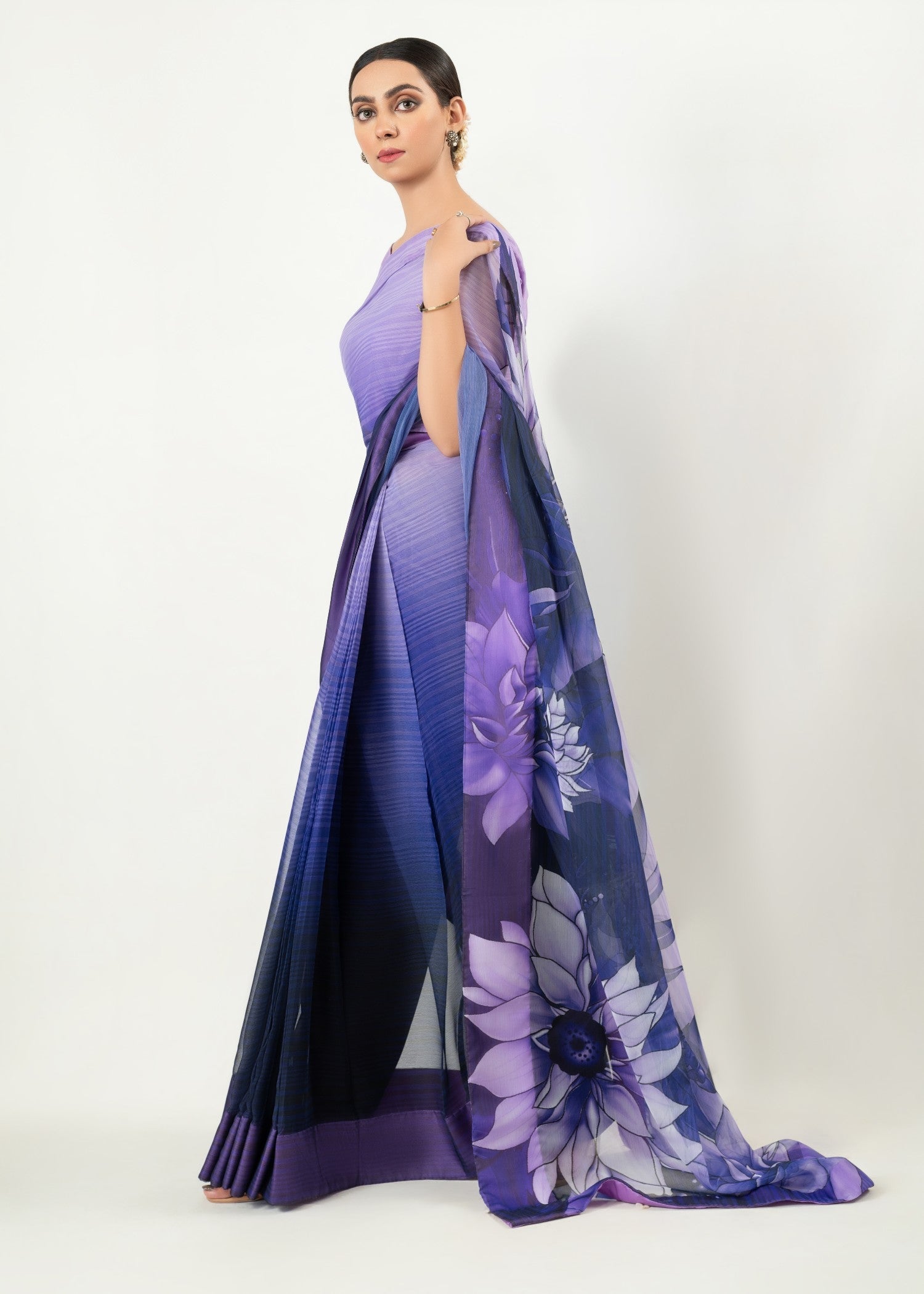raw silk Saree in Purple rain