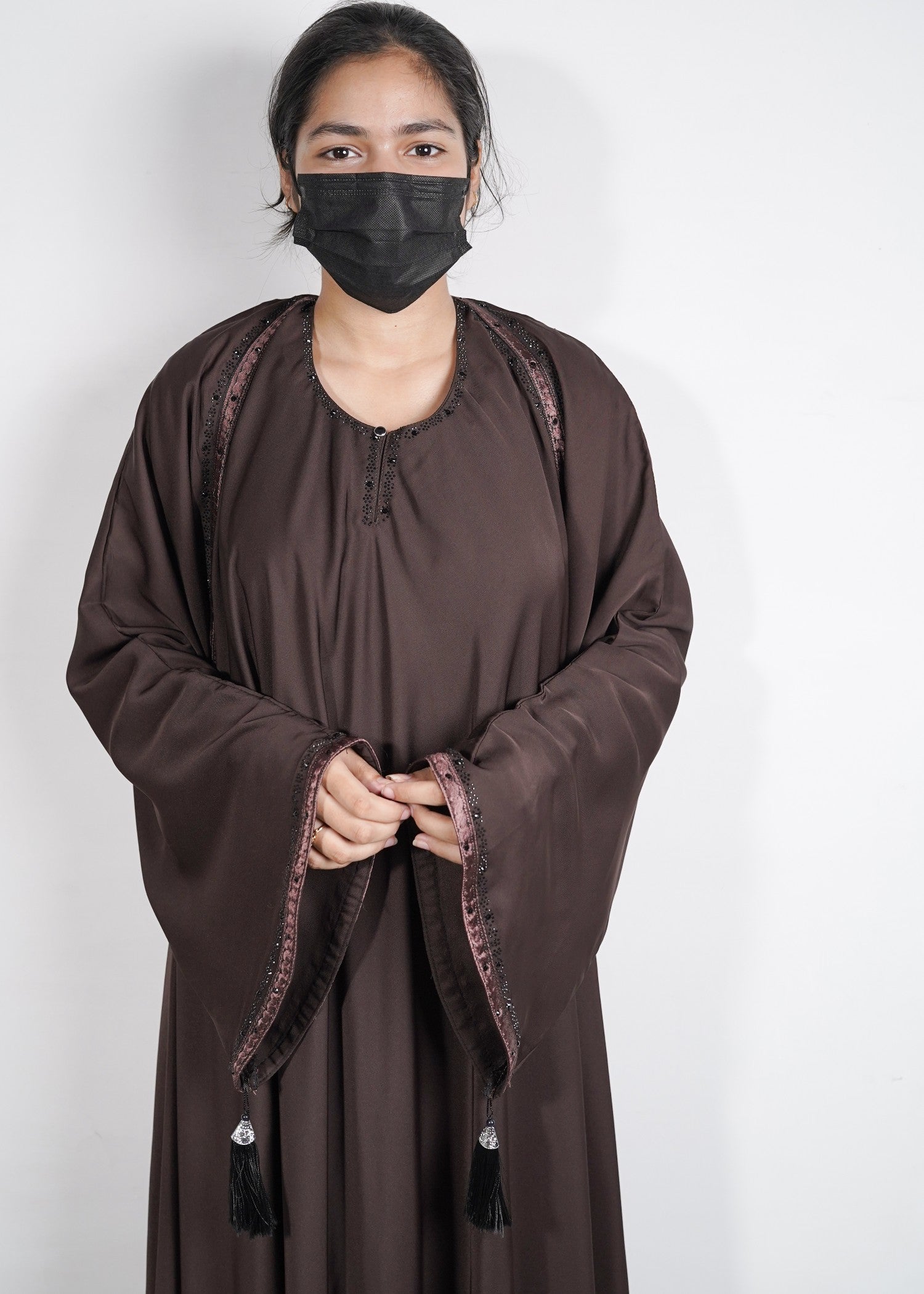 georgette silk Abaya in Chocolate brown