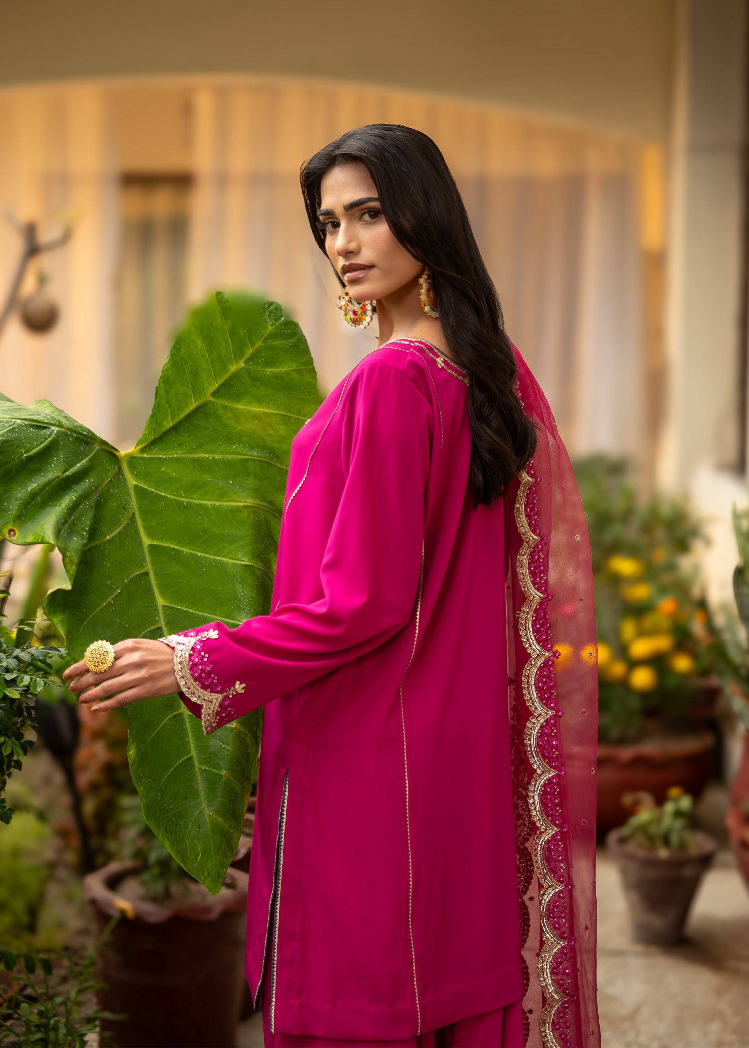 georgette Kurta Set in Magenta