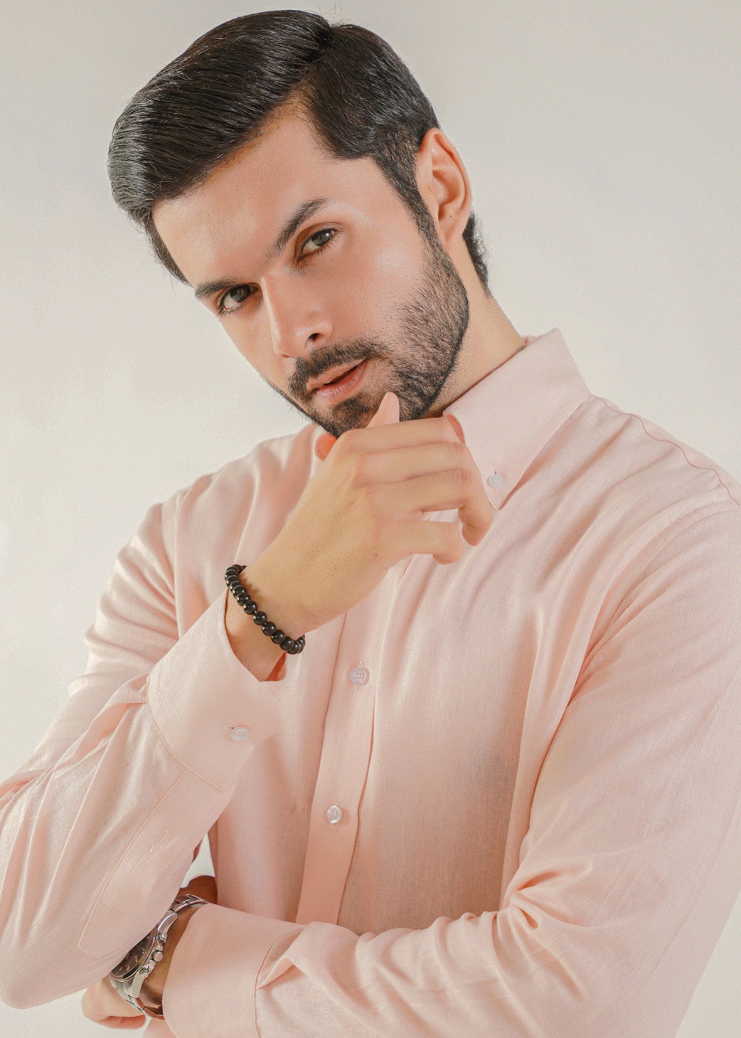 linen Casual Shirt in Tea rose pink