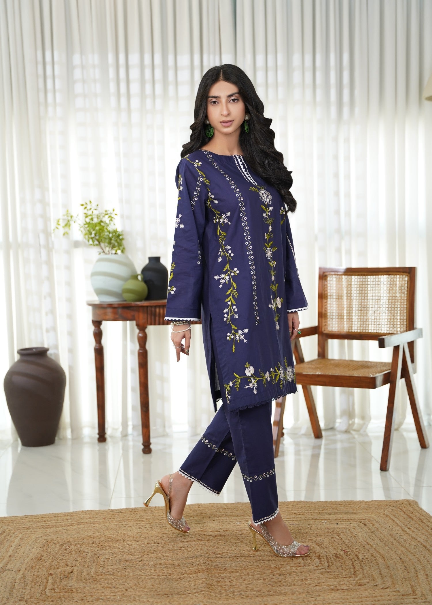cotton Kurta Set in Navy blue