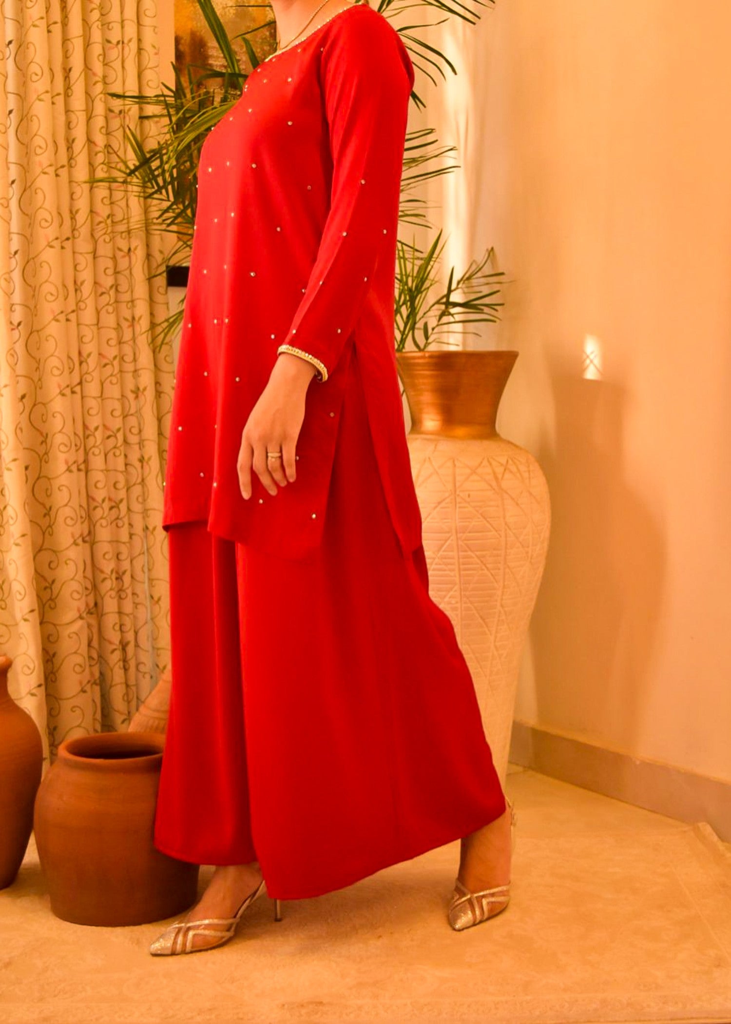 silk Kurta Set in Venetian red