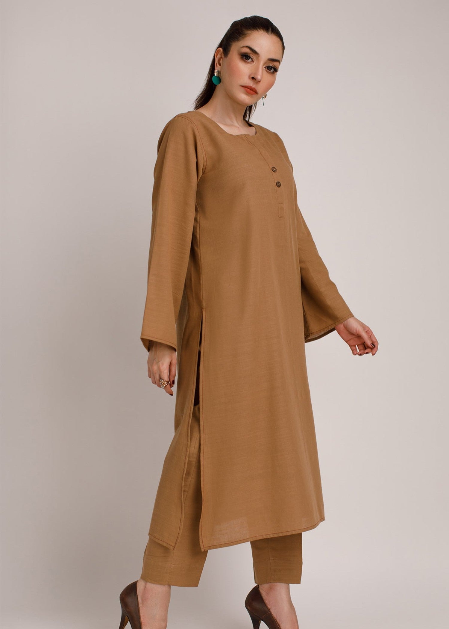 khaddar Kurta Set in Earth brown