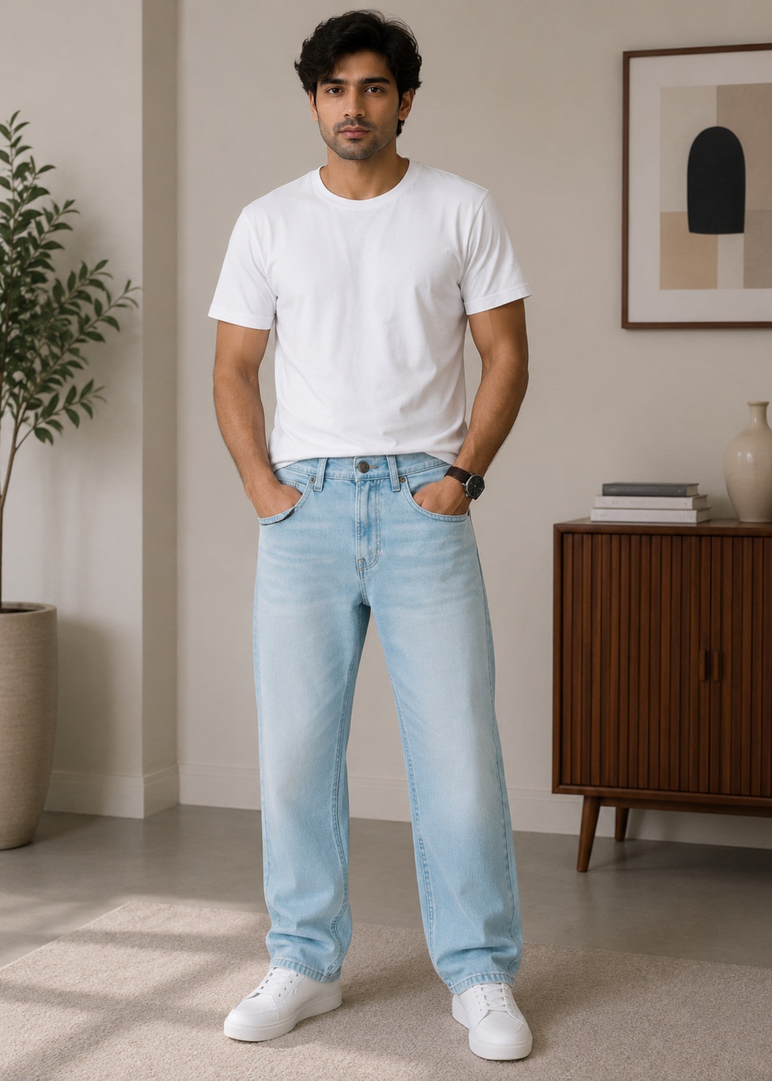 cotton Jeans in Ice blue