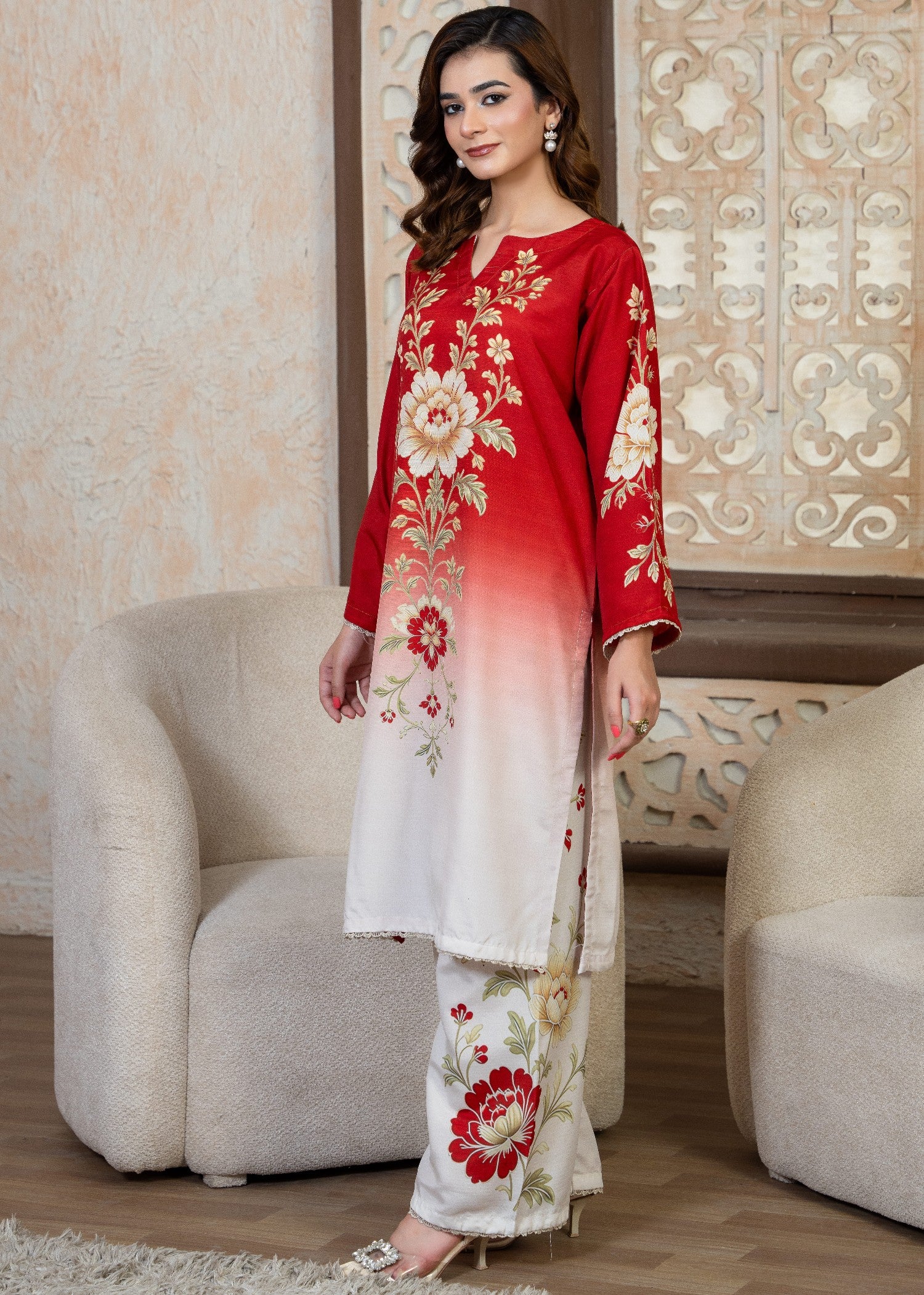 poly viscose Co Ord Sets in Red