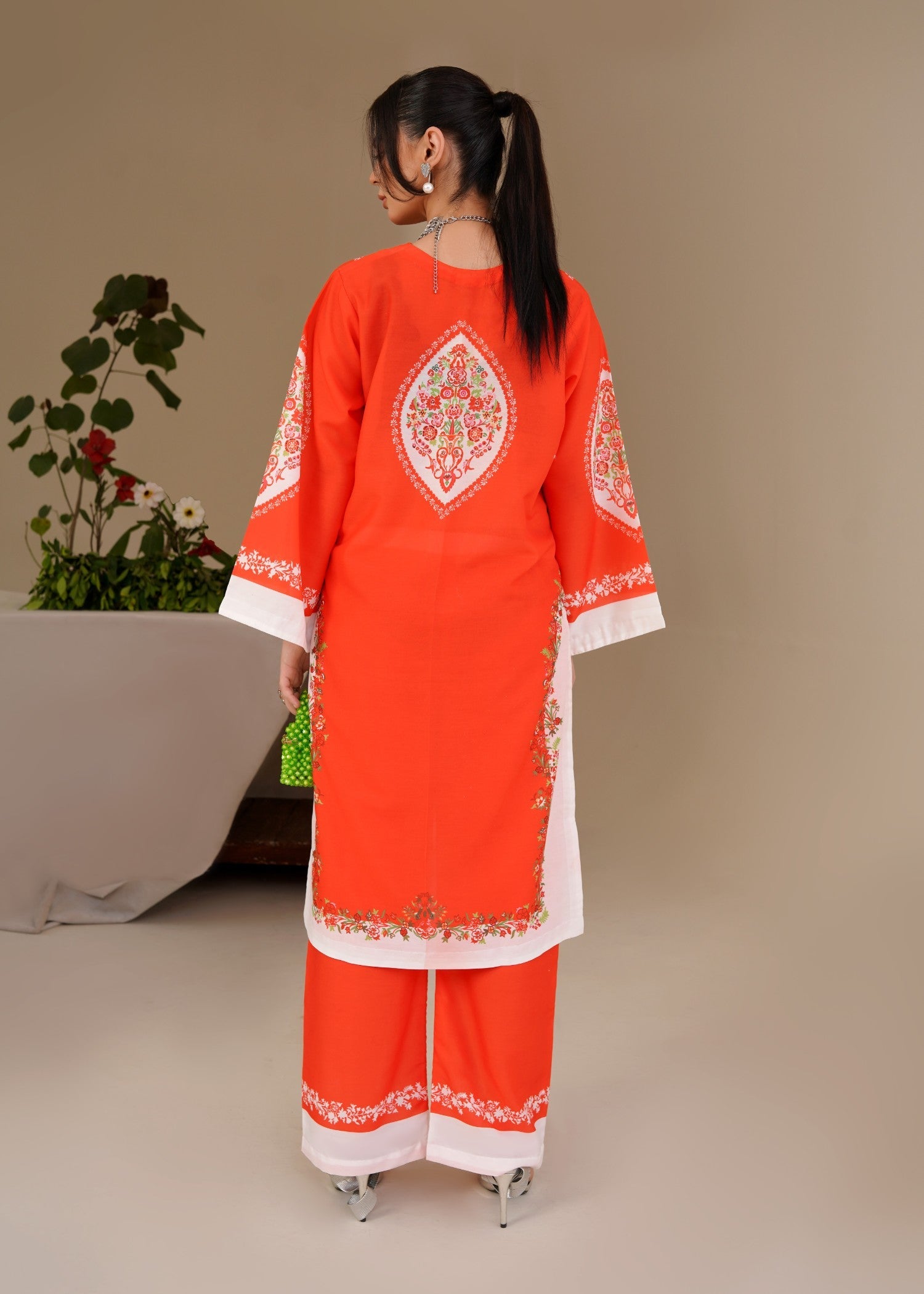 crepe Kurta Set in Red