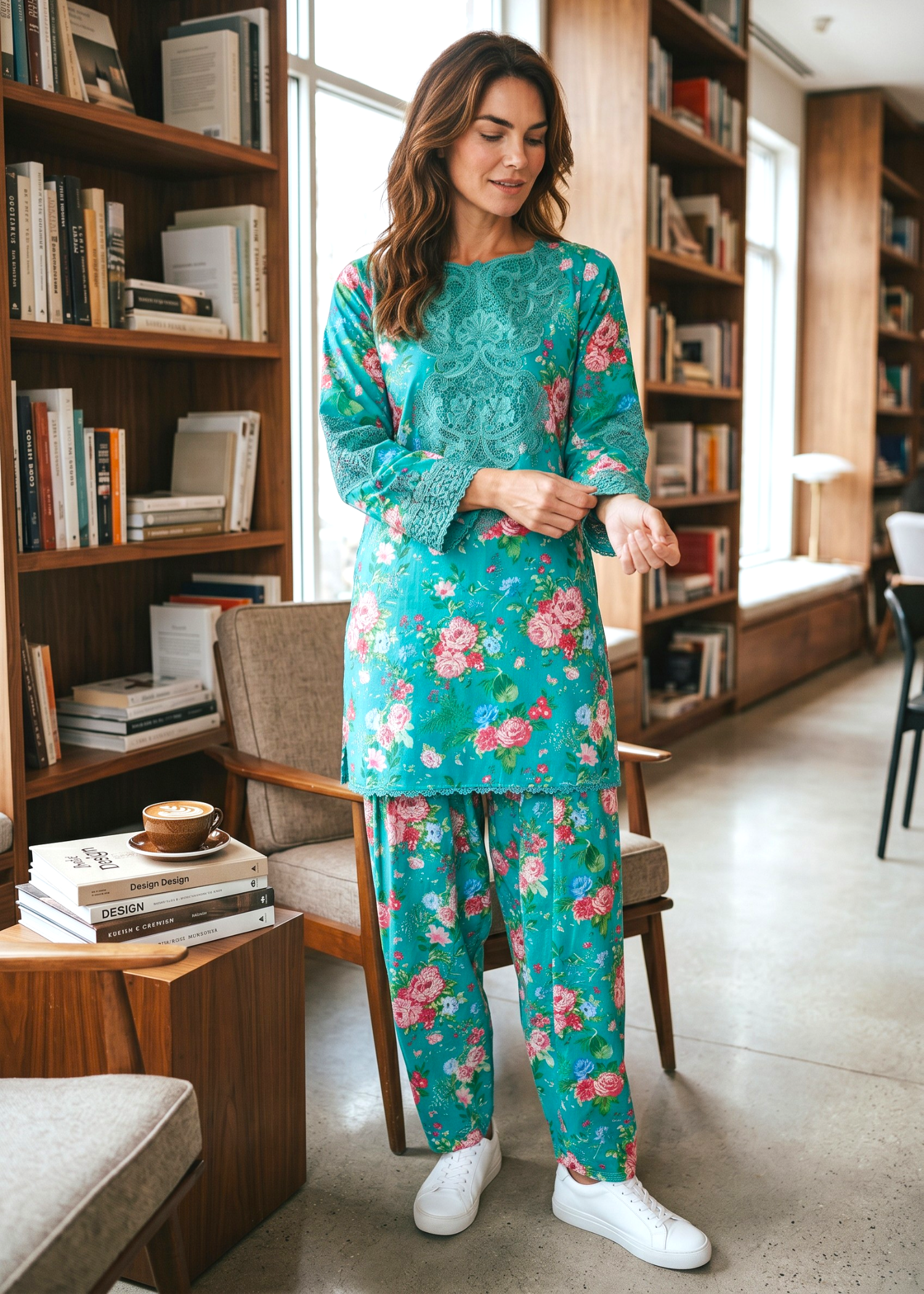 arabic lawn Kurta Set in Multi
