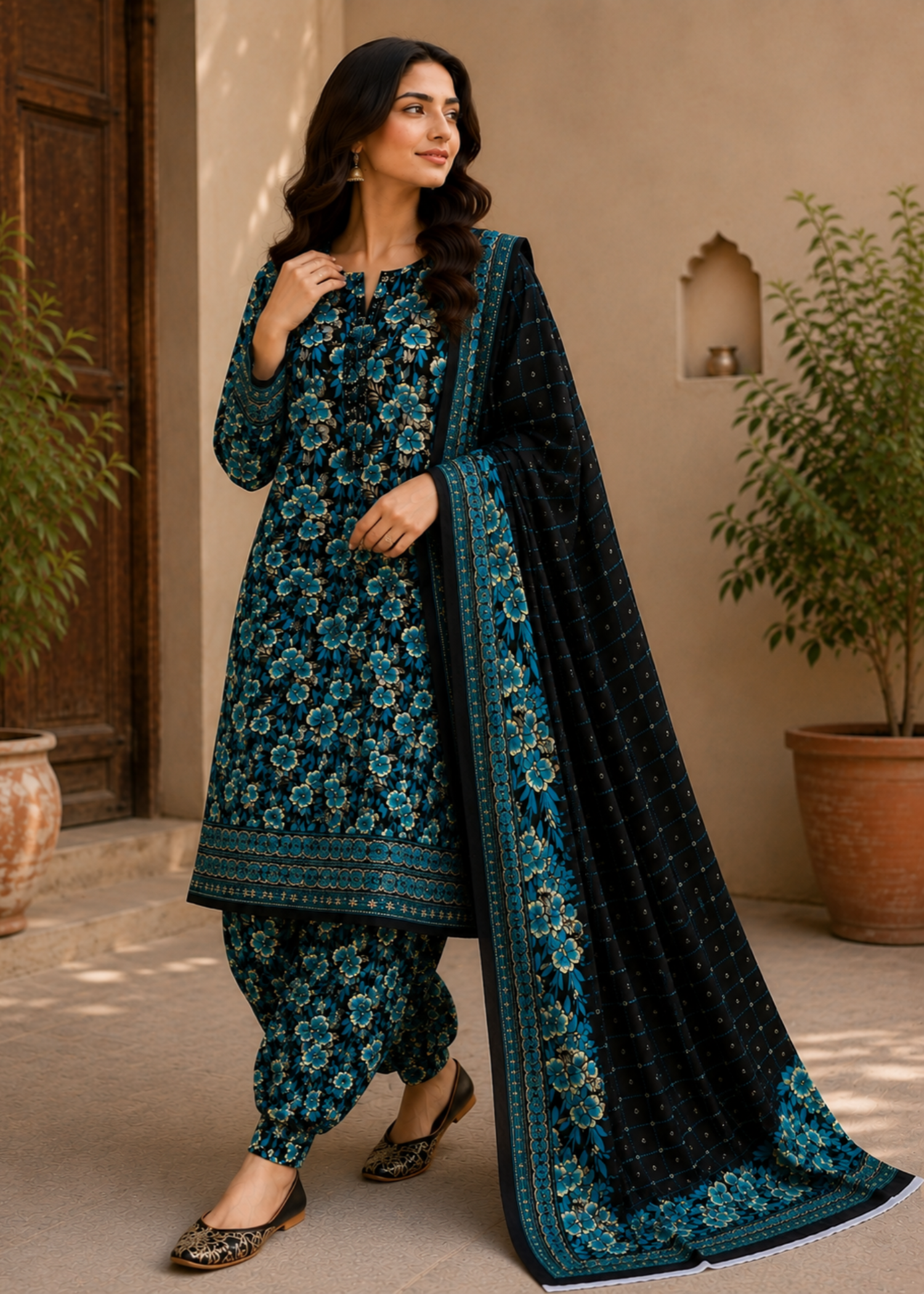 cotton Unstitched in Black, electric blue
