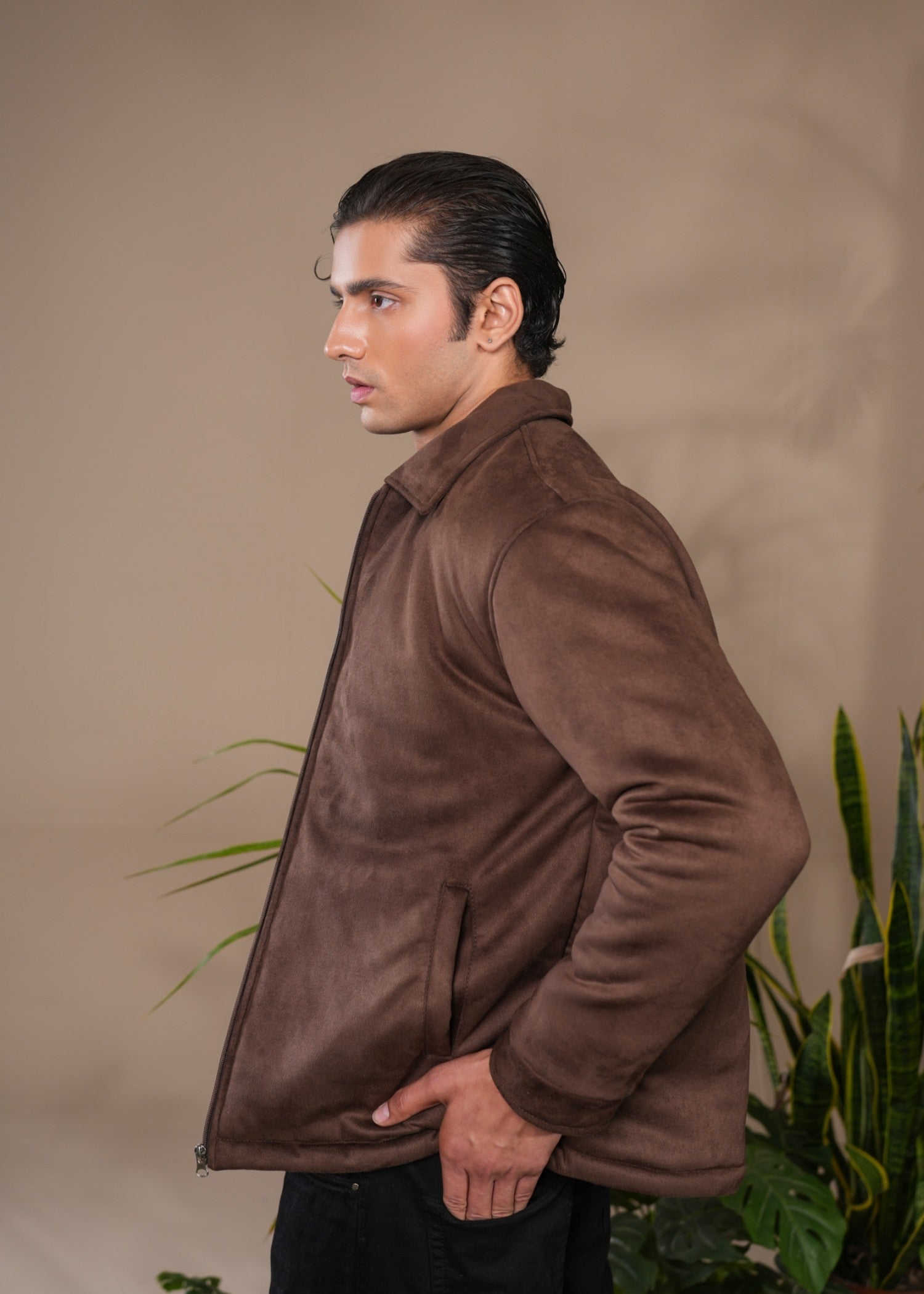 suede leather Jacket in Dark brown