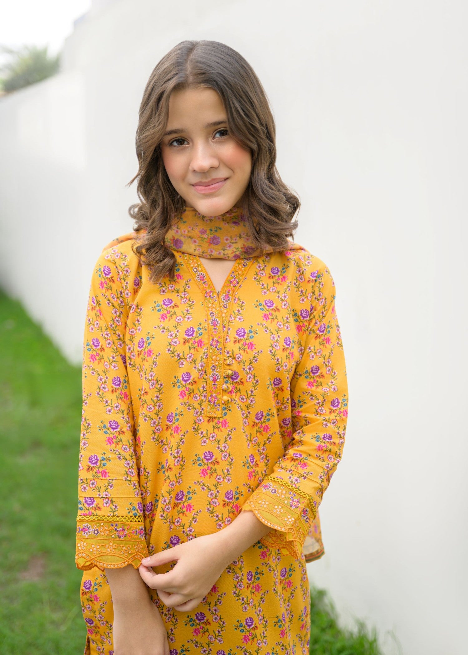 lawn Kurta Set in Yellow