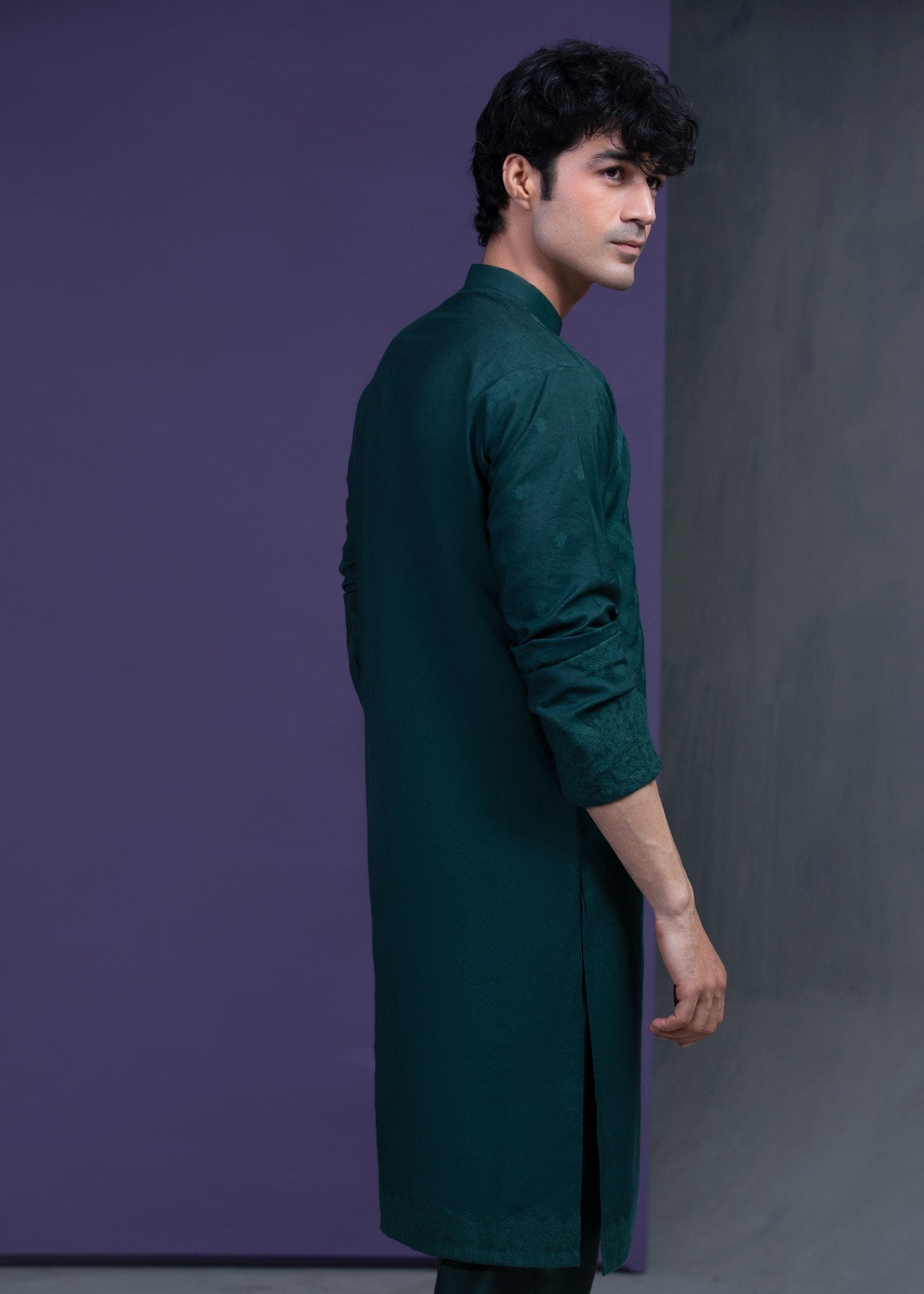 cotton silk Kurta Set in Dark green