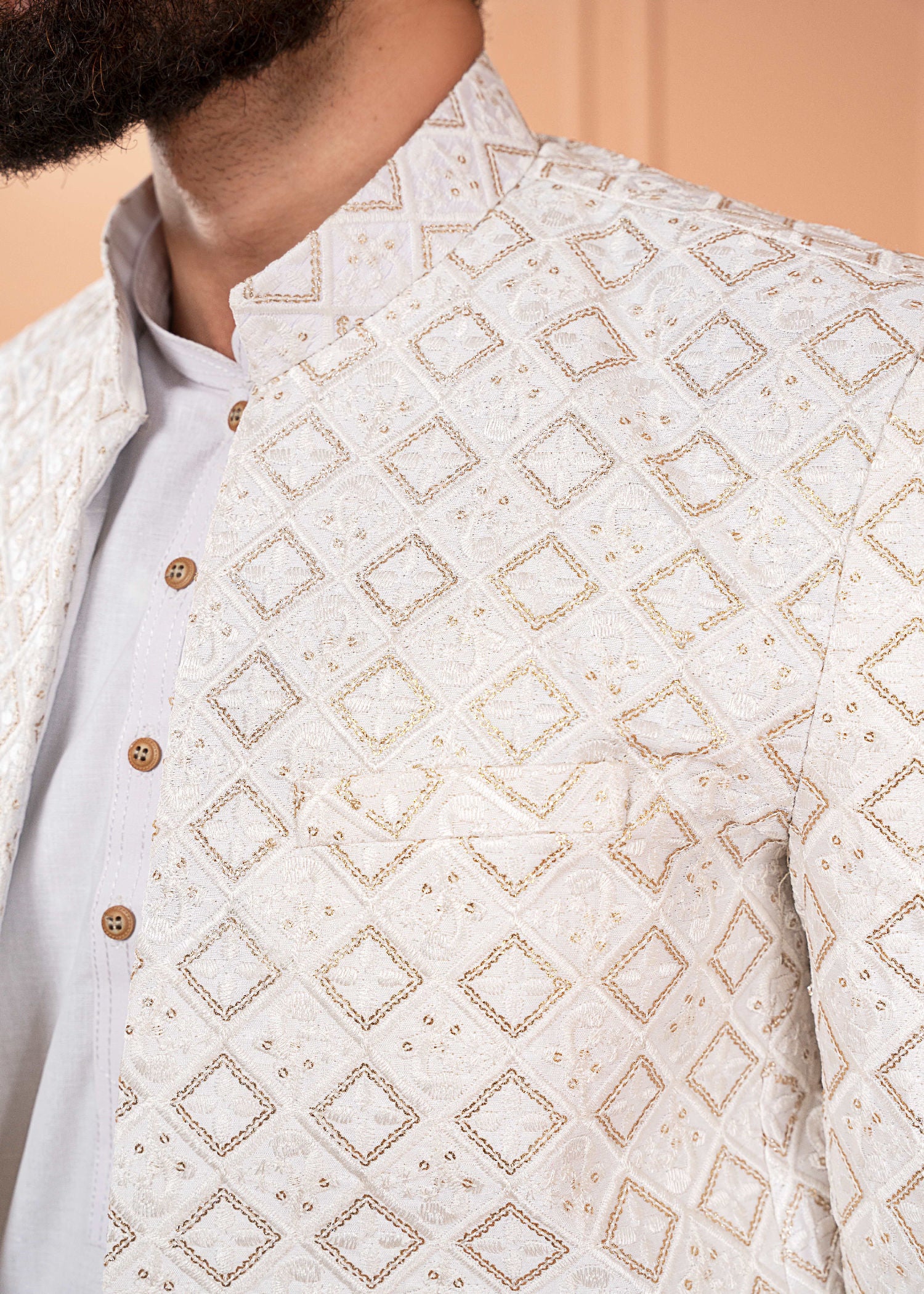 raw silk Prince Coat in White