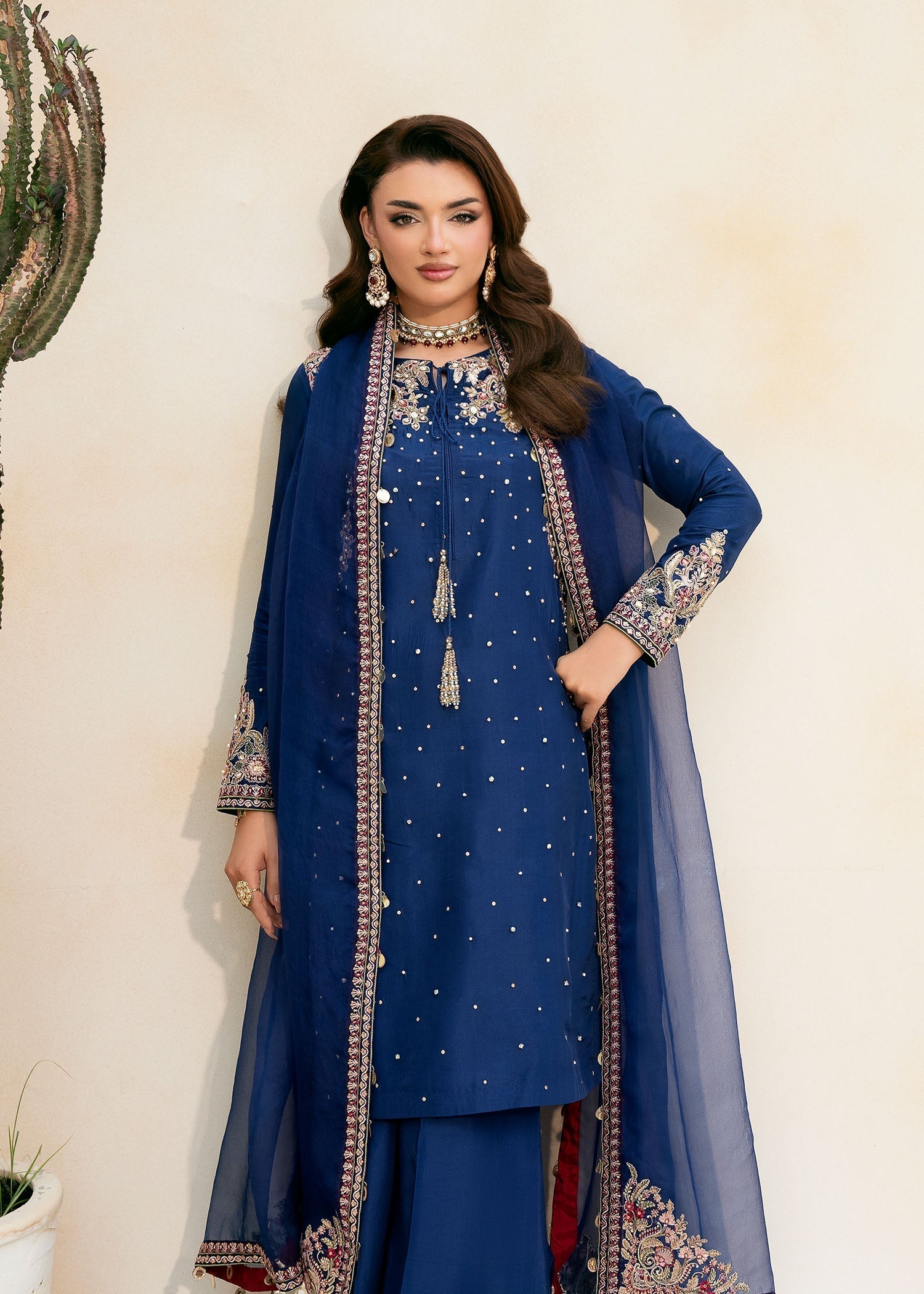 tissue silk Kurta Set in Royal blue