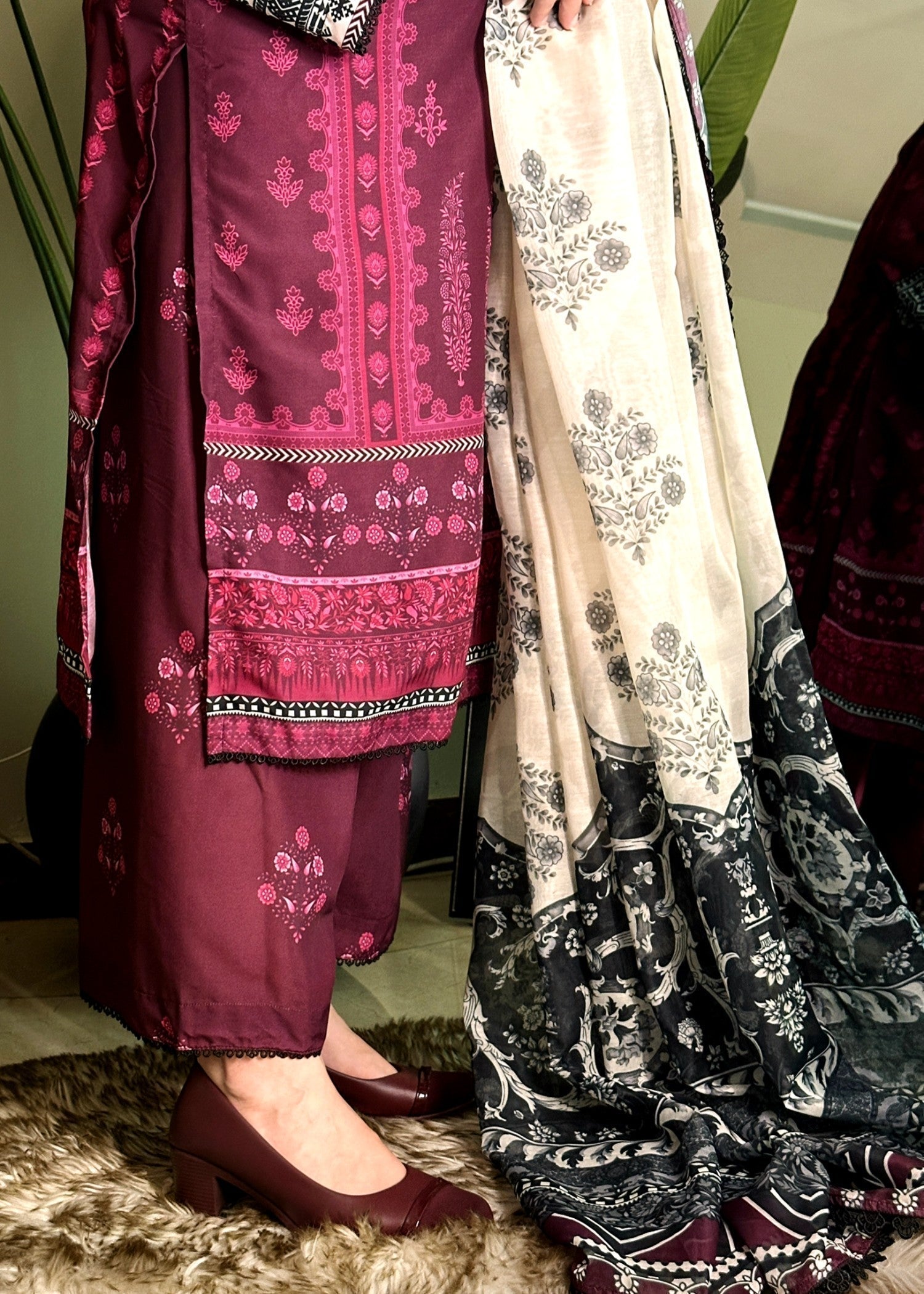 silk finish lawn Kurta Set in Plum
