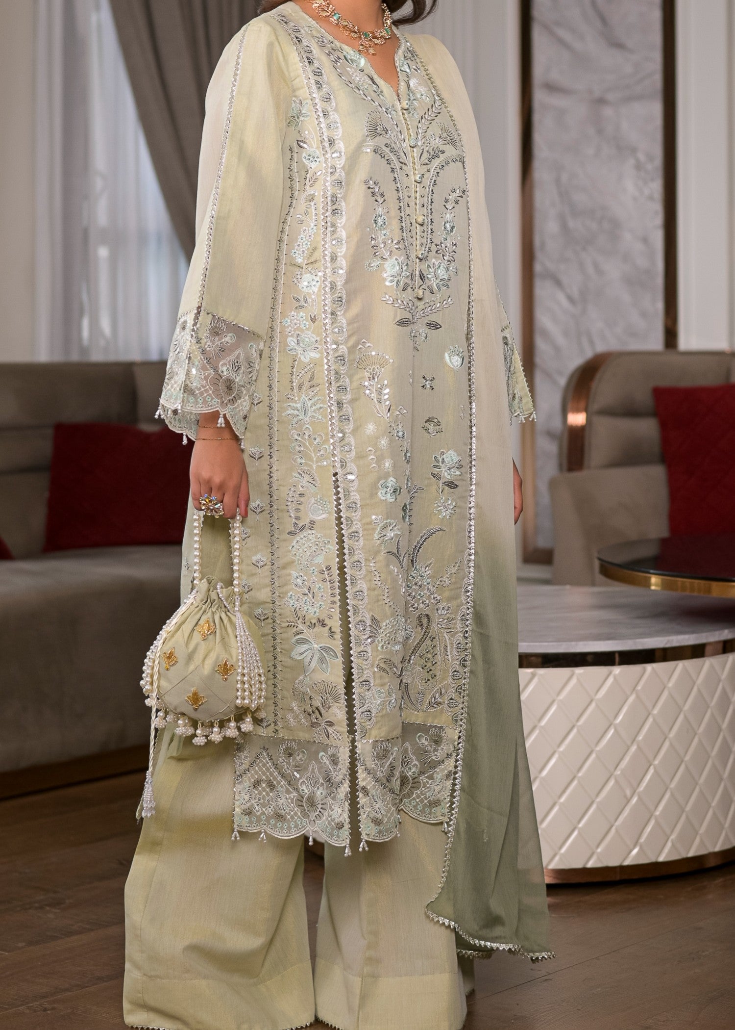 cotton masuri Kurta Set in Pistachio green