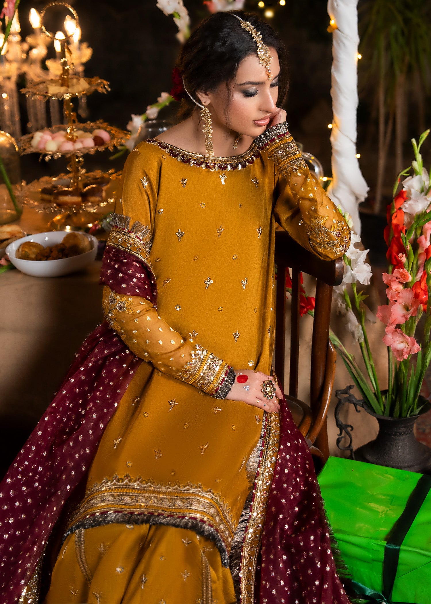 raw silk Sharara in Mustard