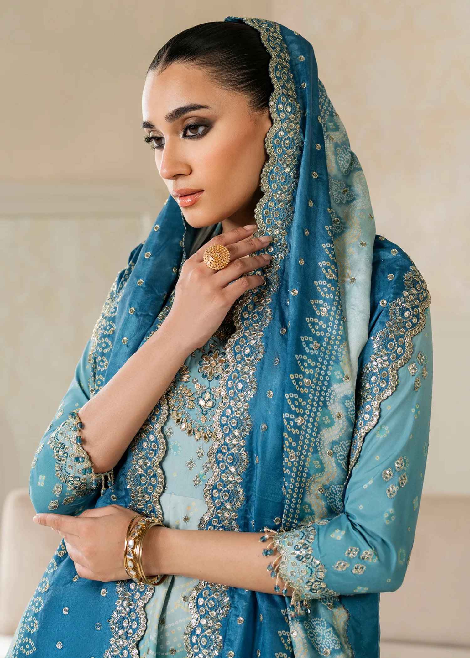 raw silk Unstitched in Ice blue