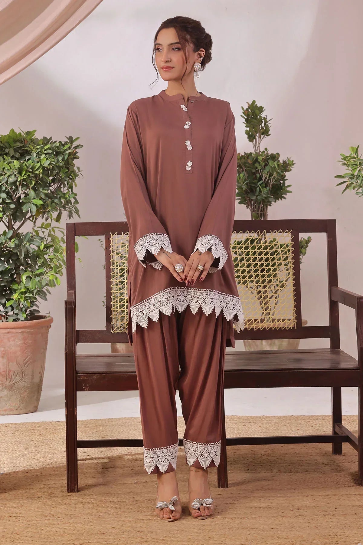silk Kurta Set in Mocha brown