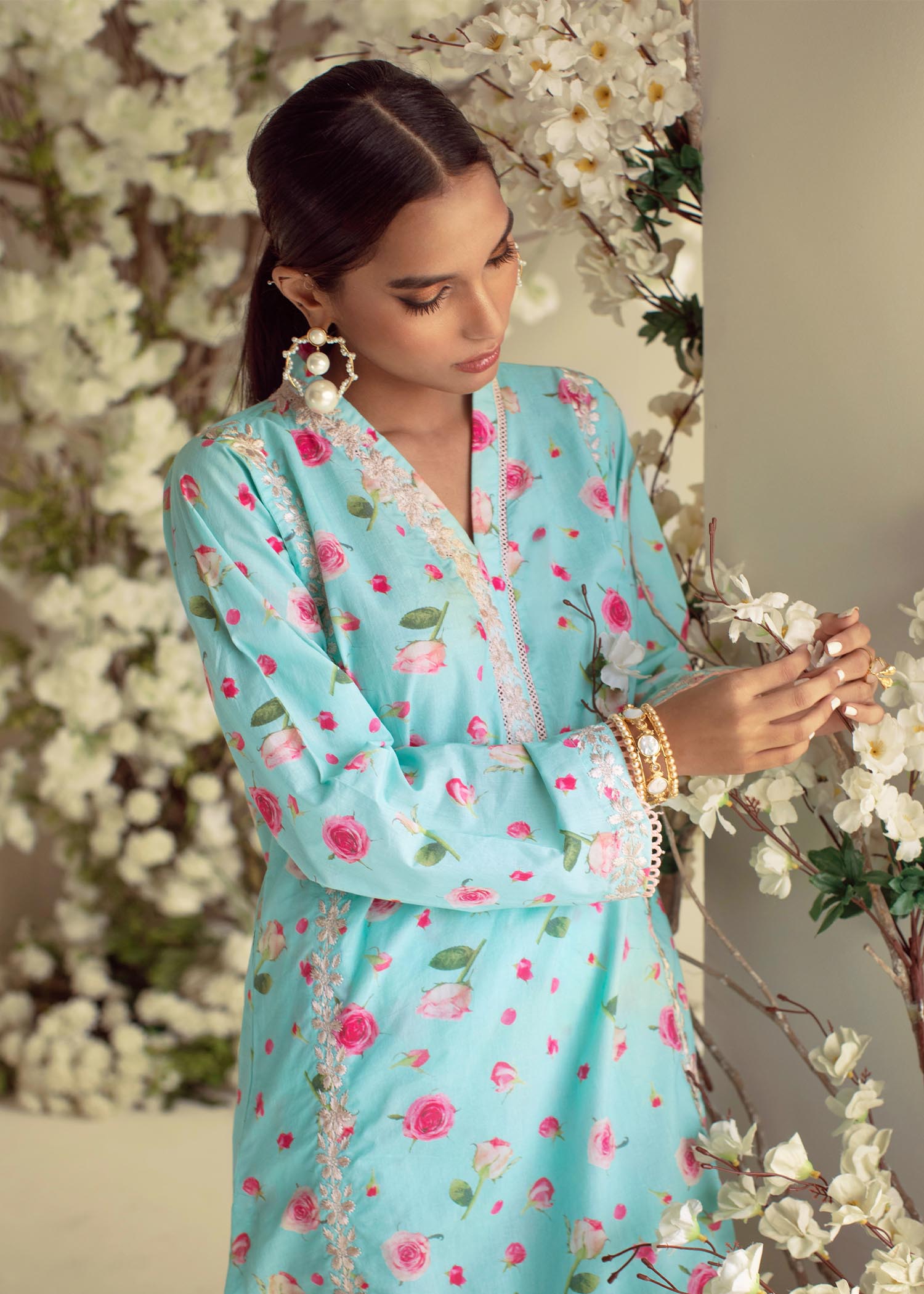 crepe silk Co Ord Sets in Ice blue