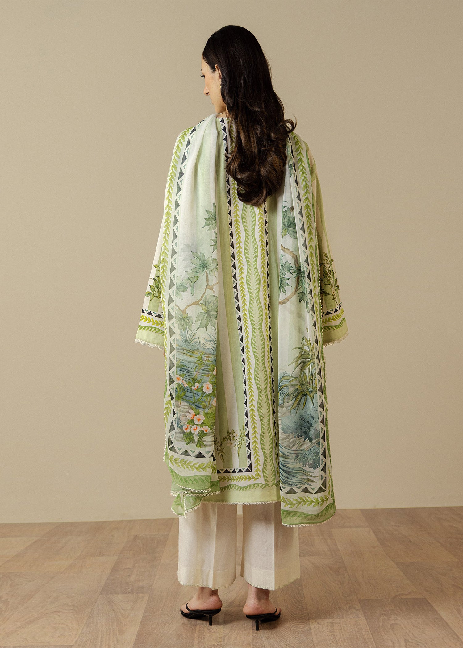lawn Unstitched in Tea green, light yellow