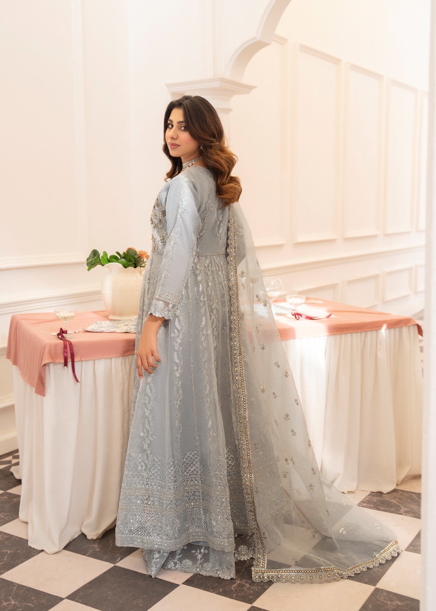 organza Maxi in Duck egg grey