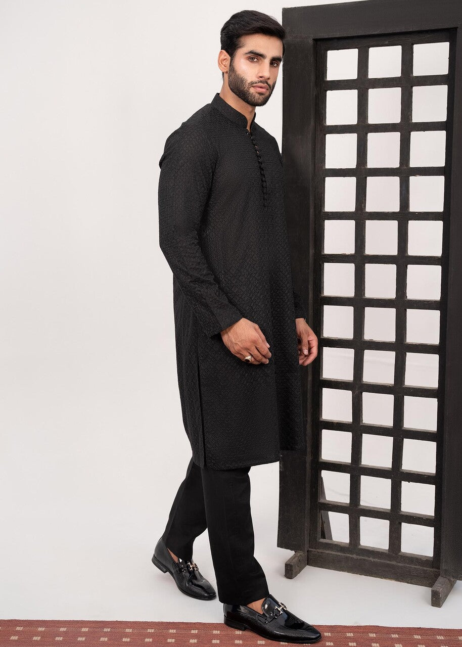 chikankari cotton Kurta Set in Black by HK Fashion