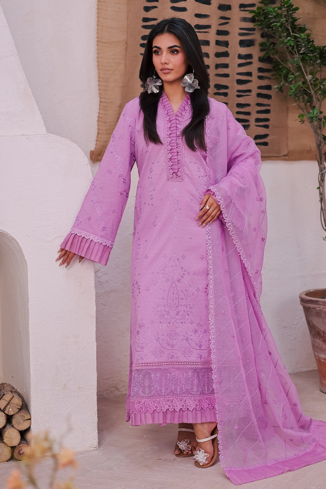 cambric cotton Unstitched in Mauve pink
