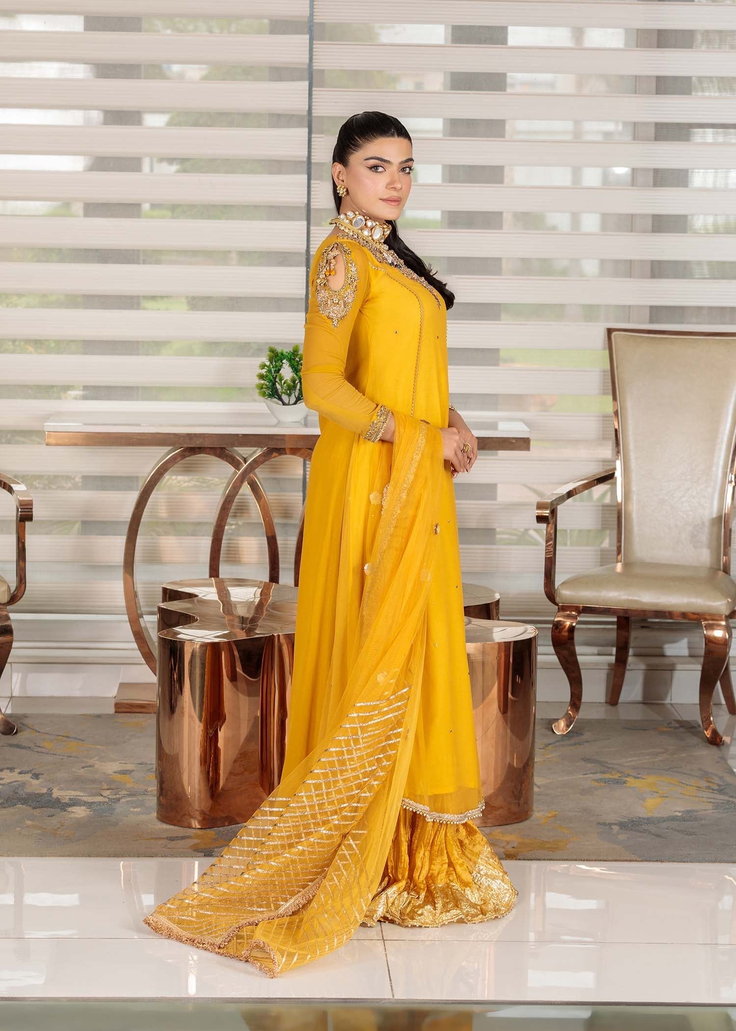 crinkle Pishwas in Mustard