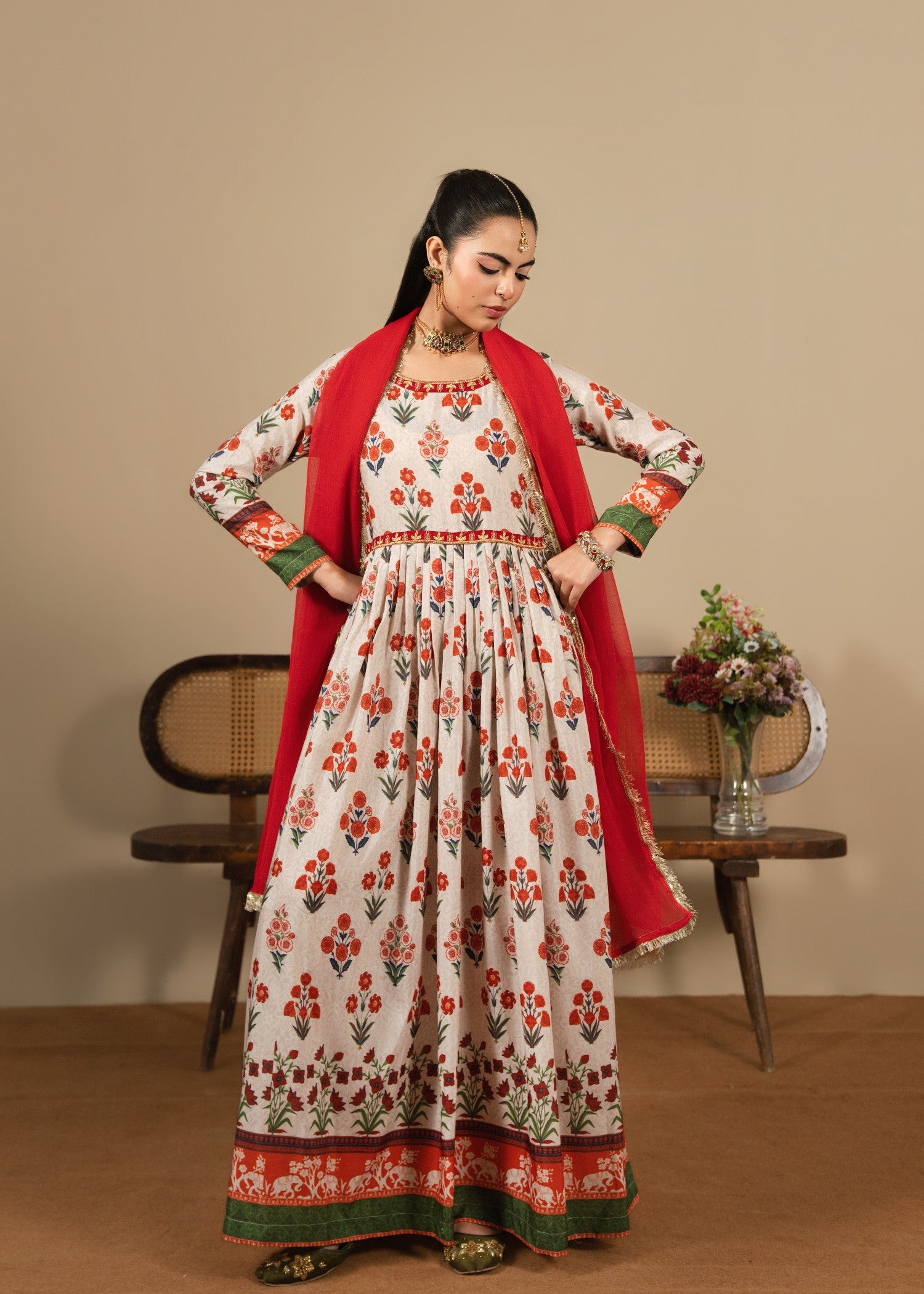 viscose raw silk Pishwas in Ivory