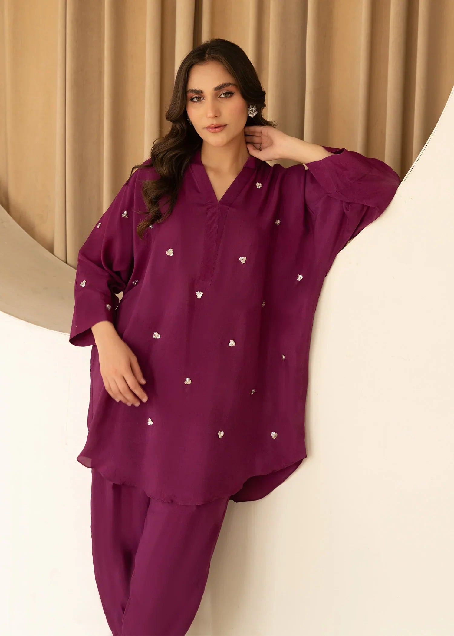 thai silk Kurta Set in Purple