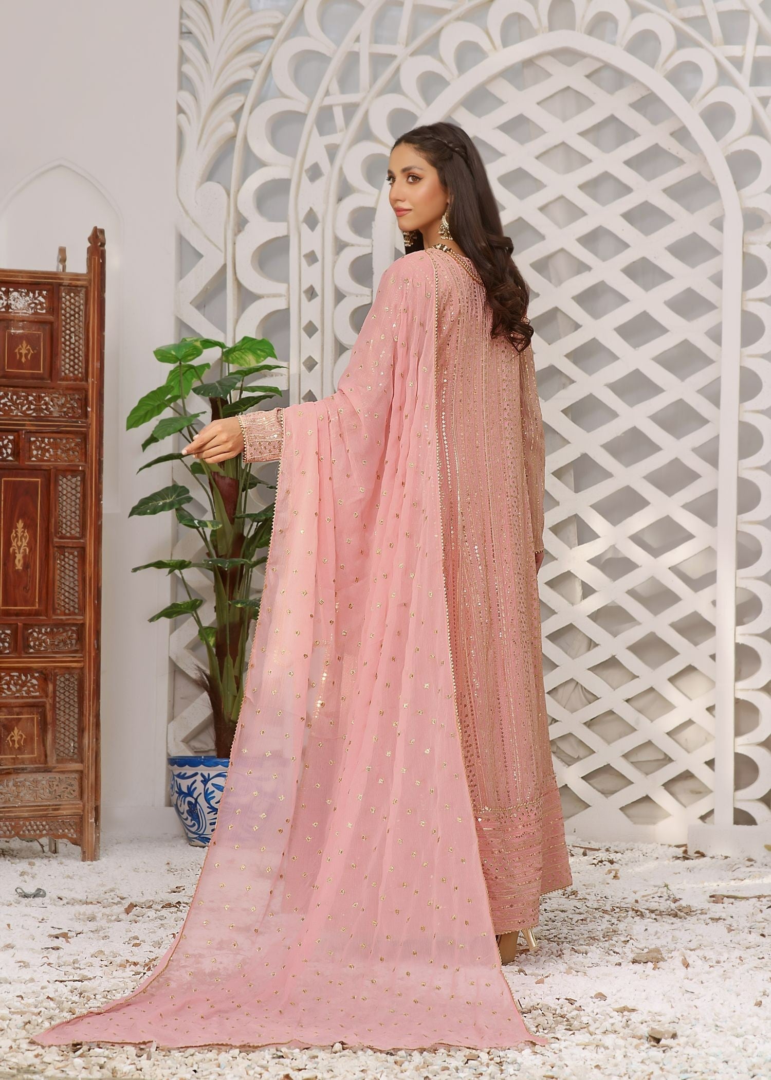 chiffon Angrakha in Baby pink