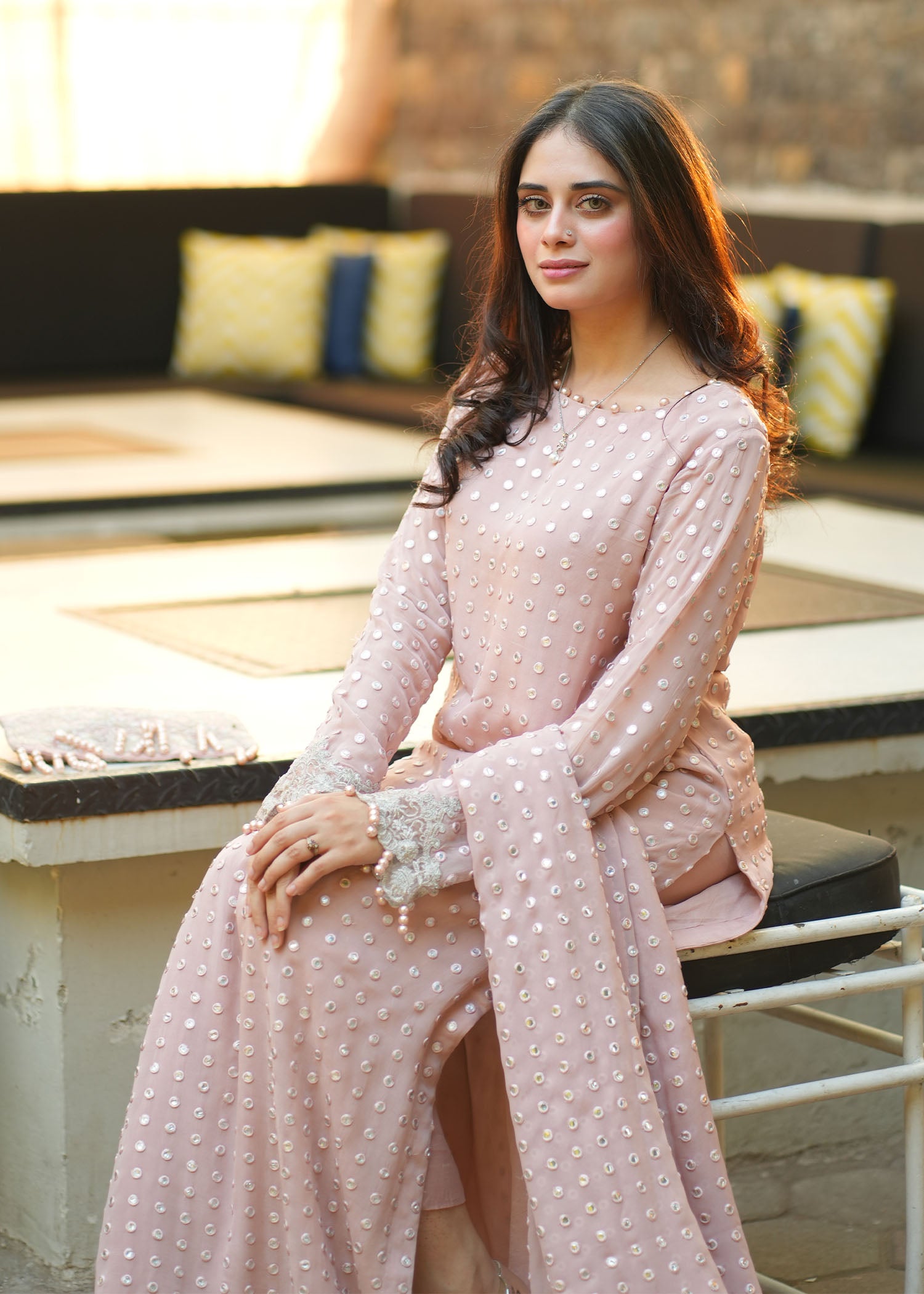 pk chiffon Kurta Set in Pink
