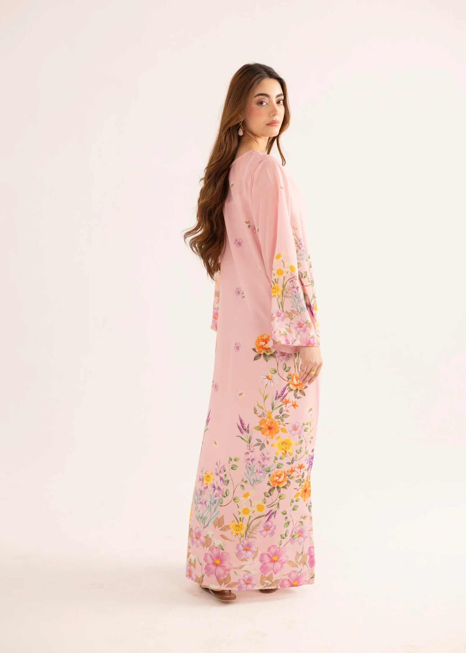 silk finish lawn Kaftan in Pink