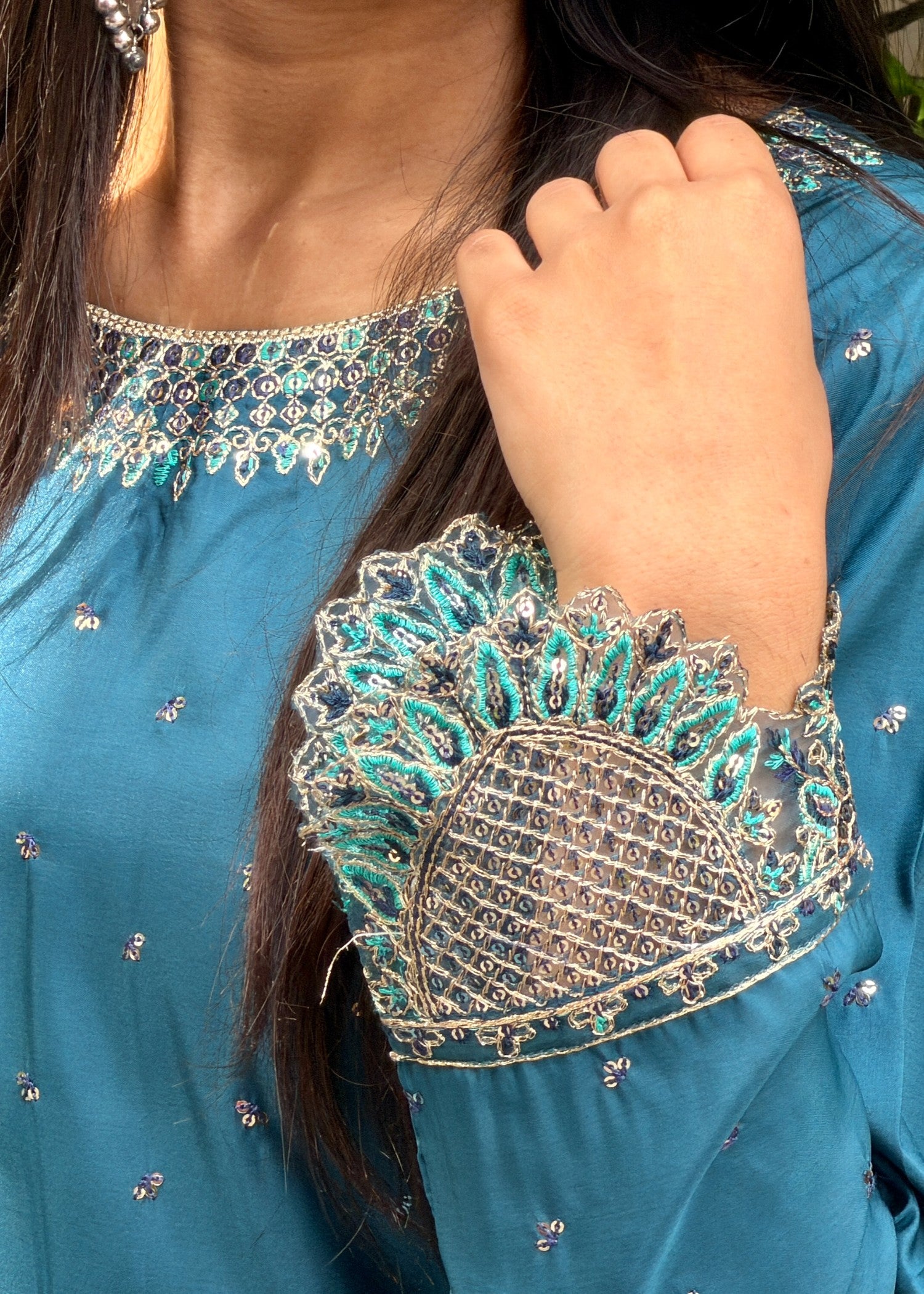 kattan silk Kurta Set in Steel blue
