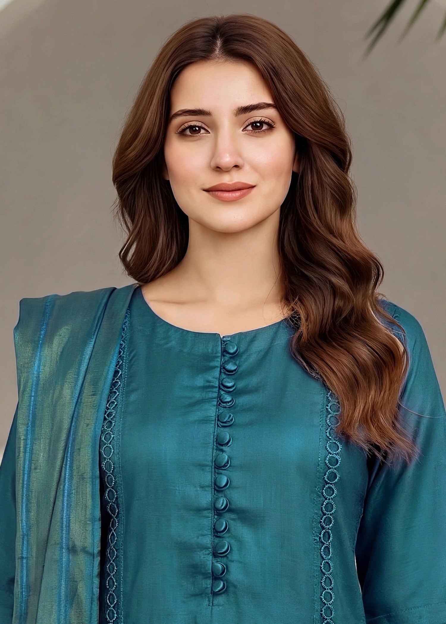 linen Kurta Set in Steel teal