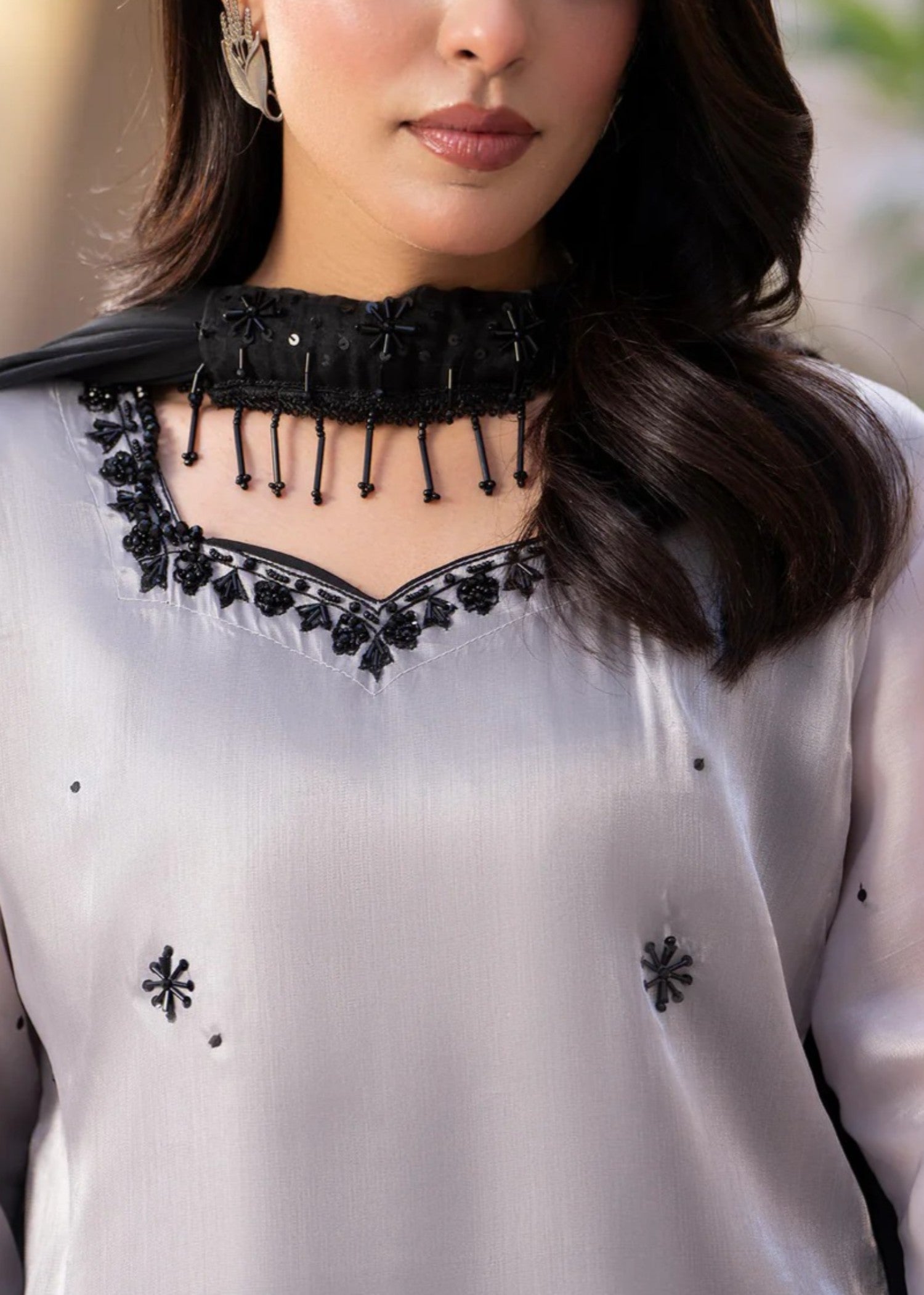 silk Kurta Set in Silver