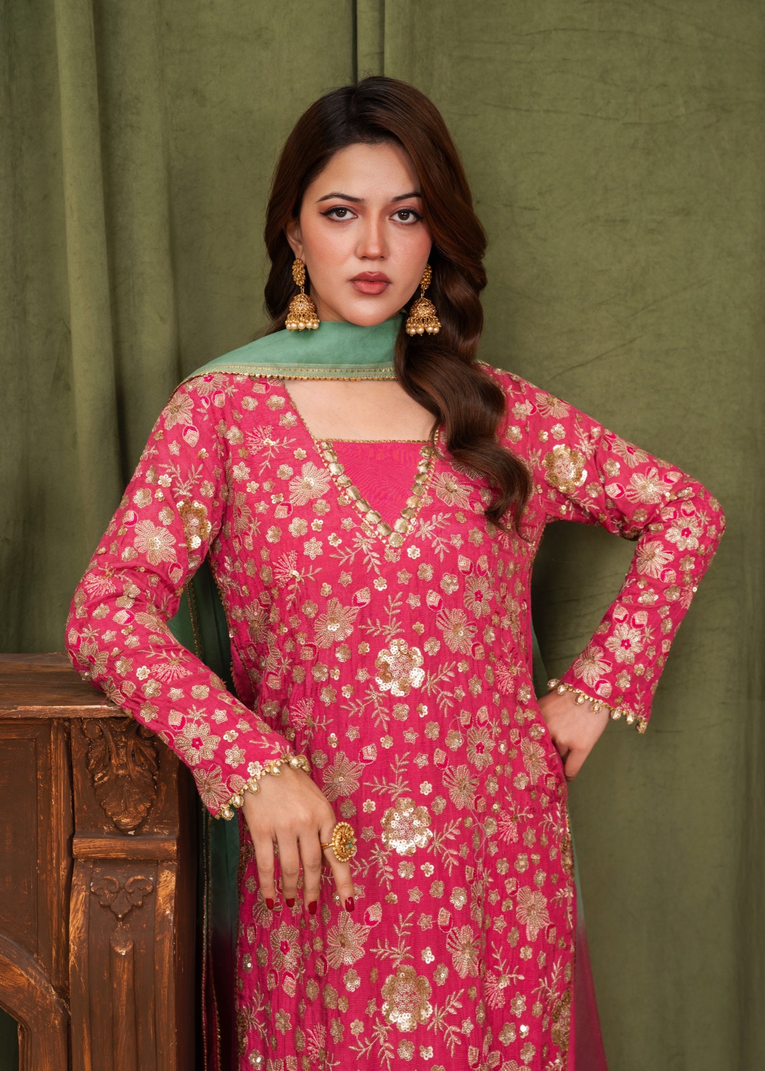 raw silk Kurta Set in Shocking pink