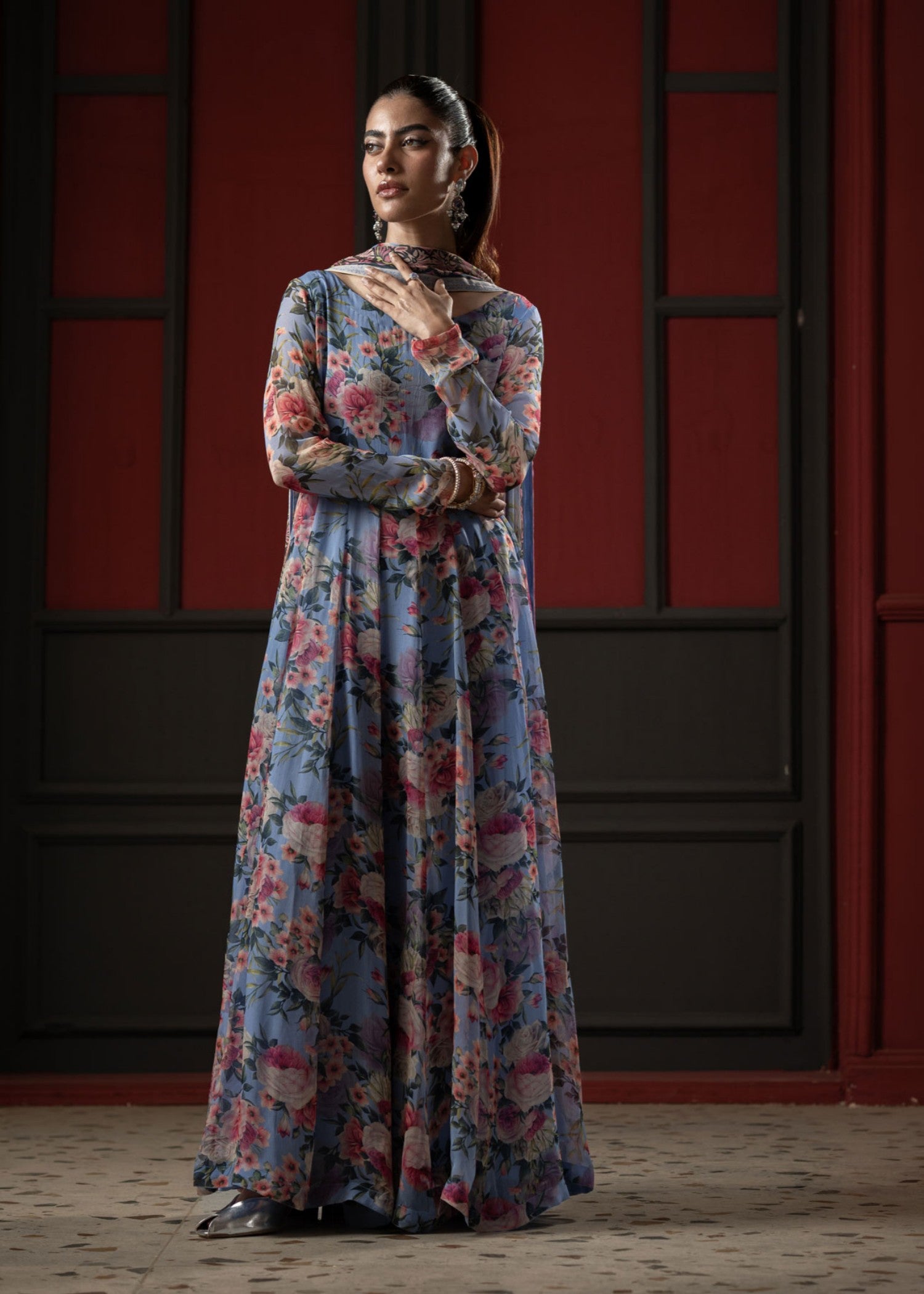 chiffon Pishwas in Periwinkle