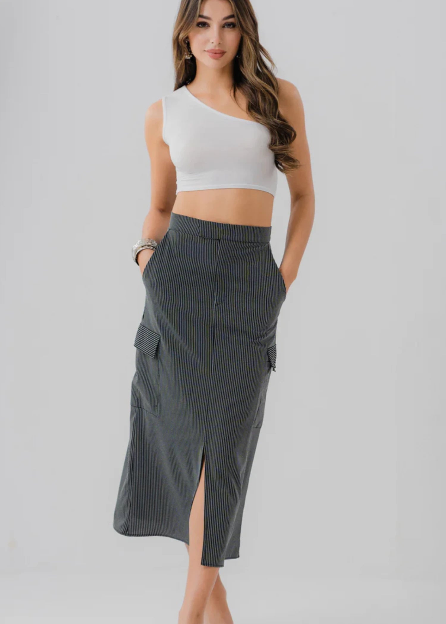 polyester Skirt in Charcoal black