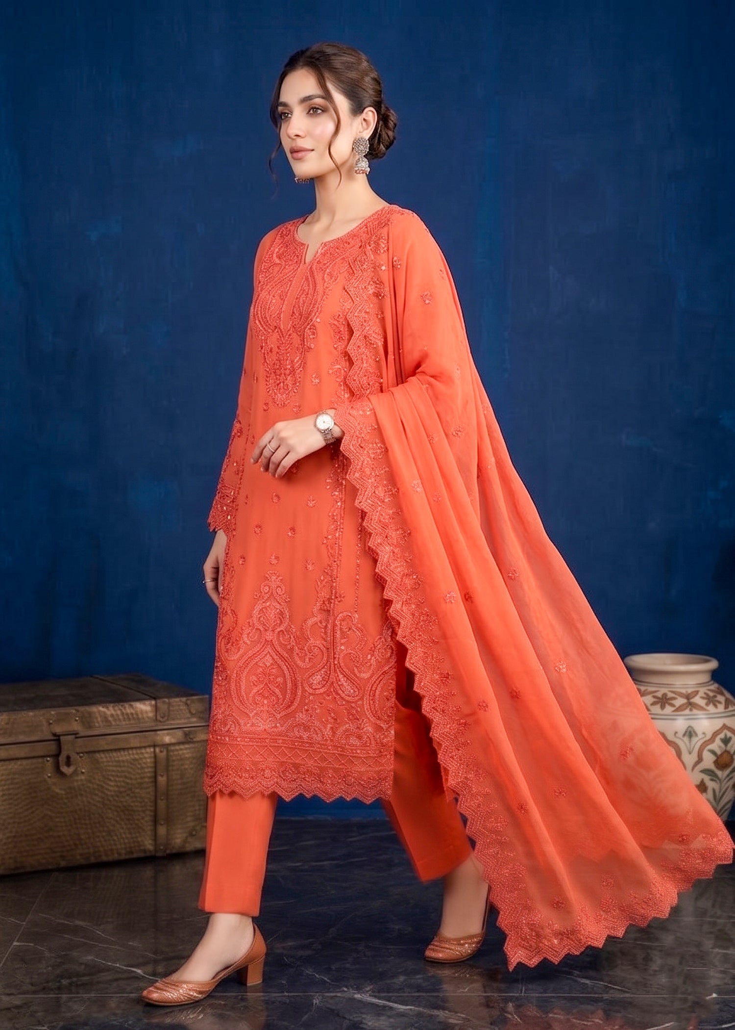 chiffon Kurta Set in Bubblegum pink