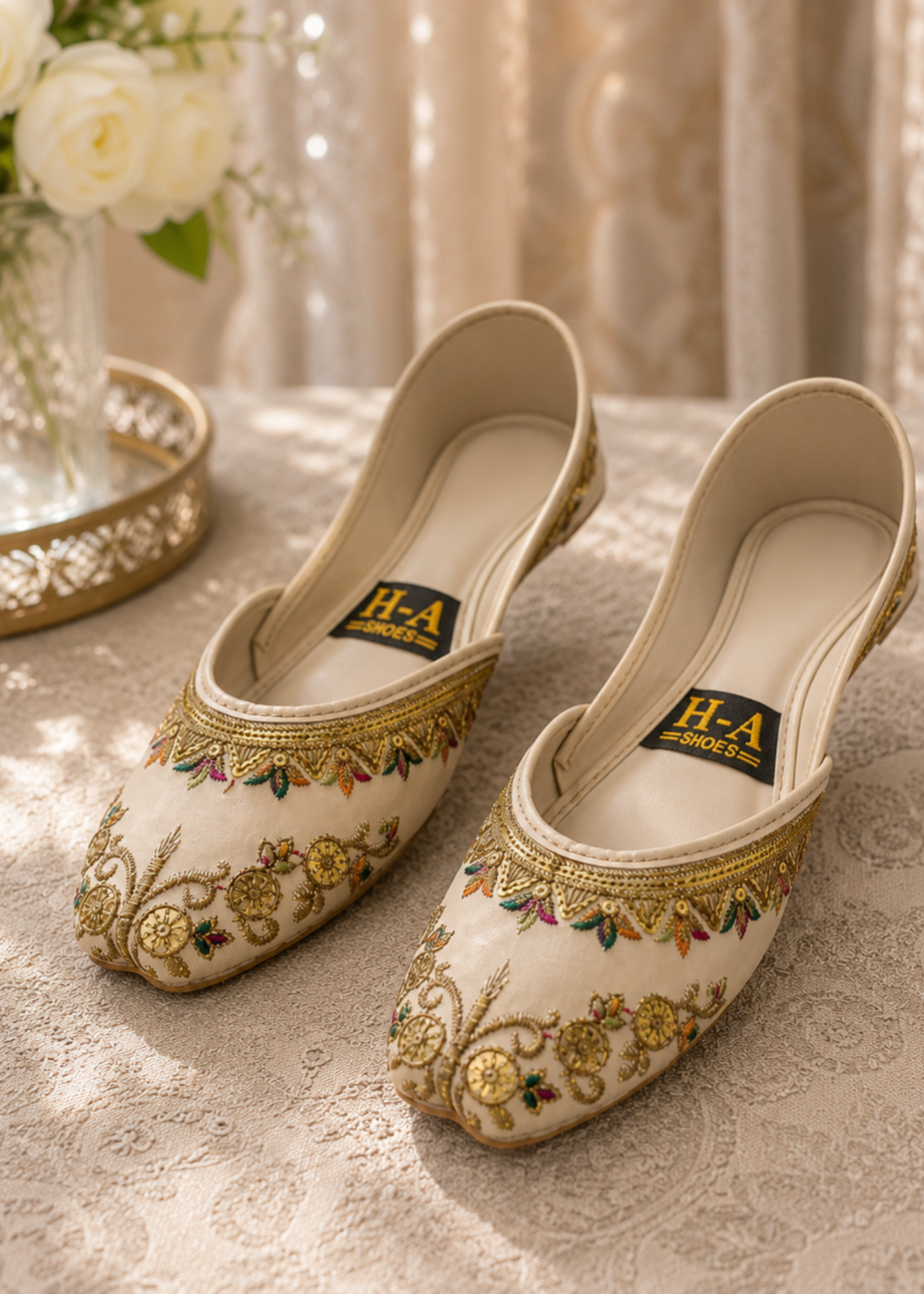 Khussa in Cream by - High Quality Women Khussa XIG0718