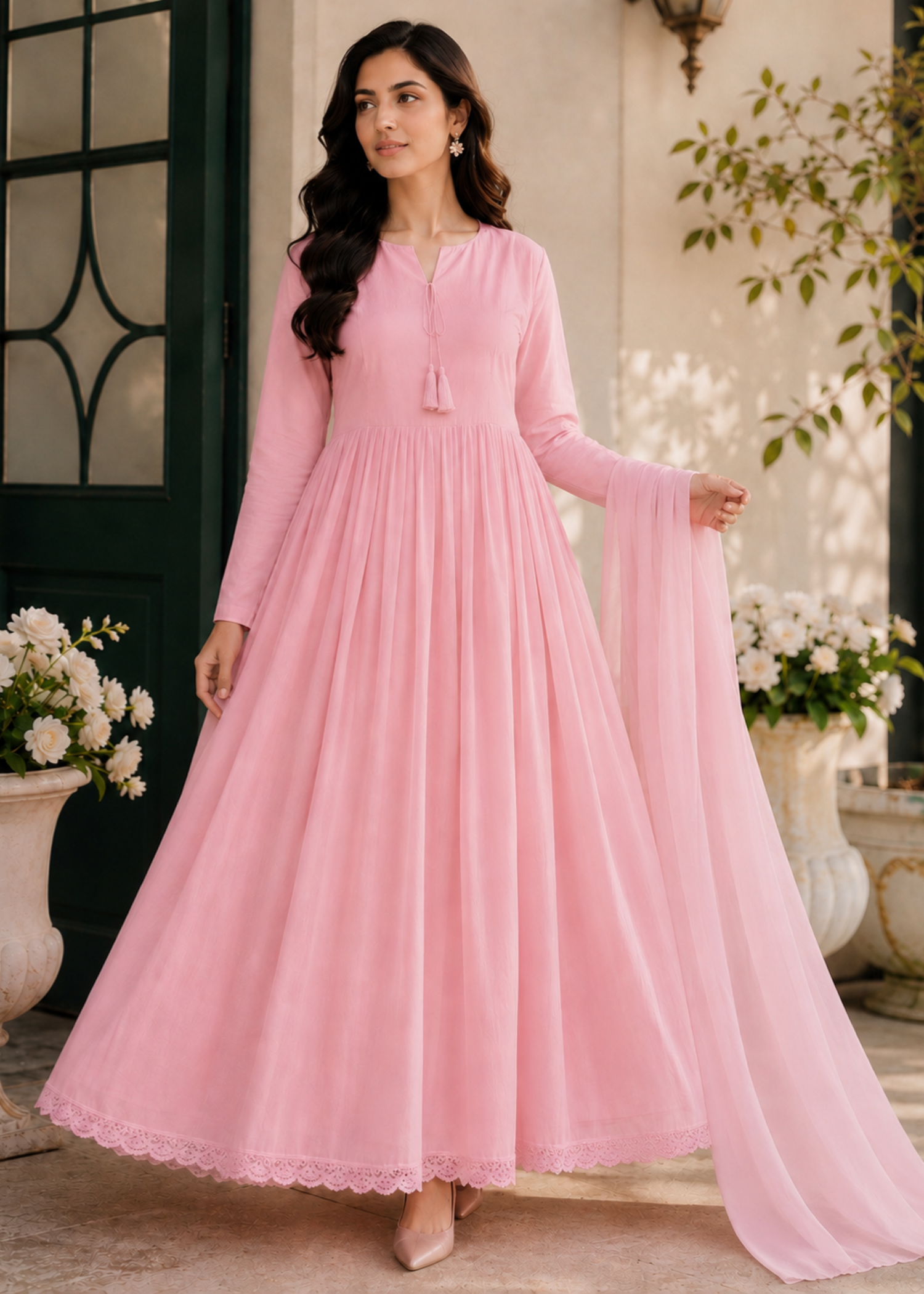 crinkle chiffon Maxi in Pink