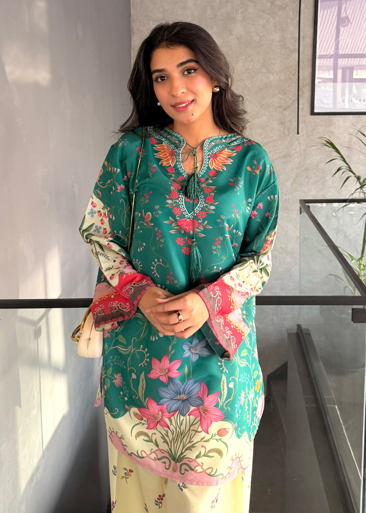 poly lawn Kurta Set in Sea green