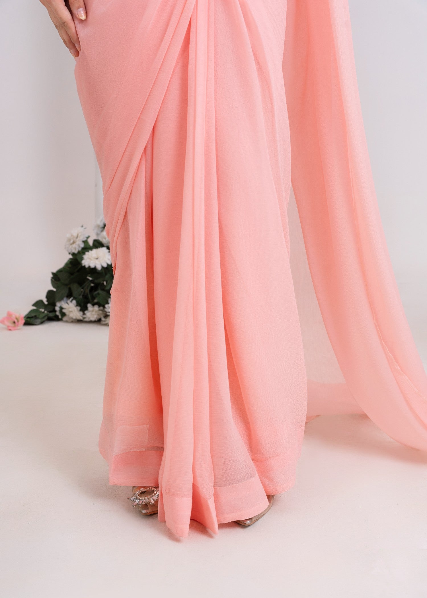 chiffon Saree in Peach pink