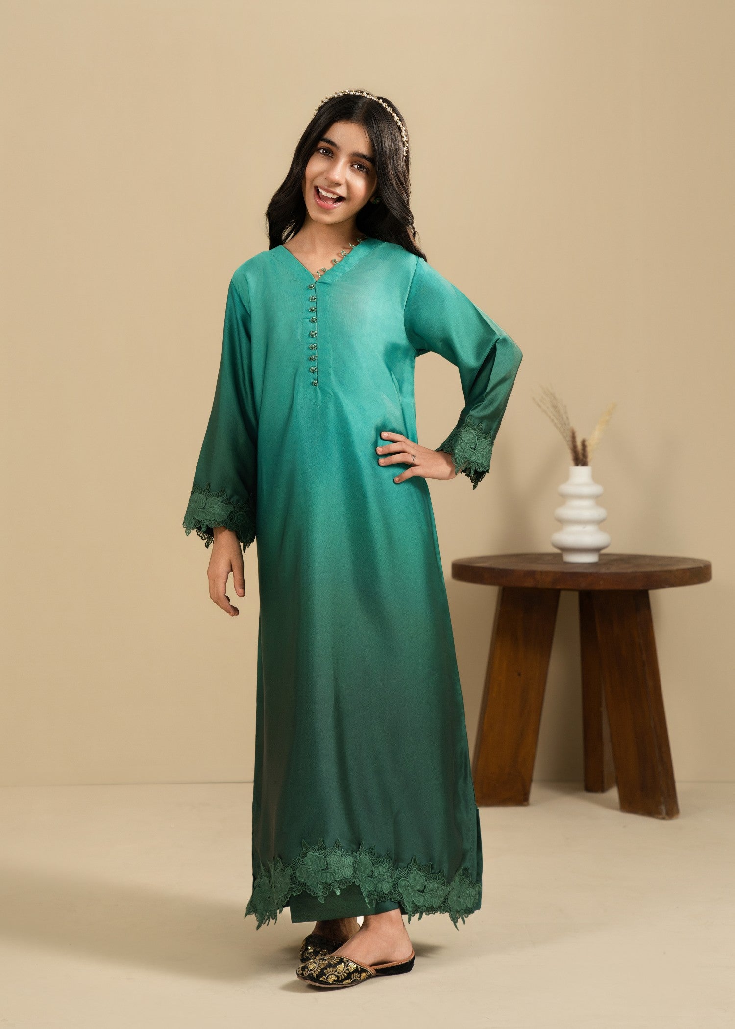 silk Kurta Set in Bottle green