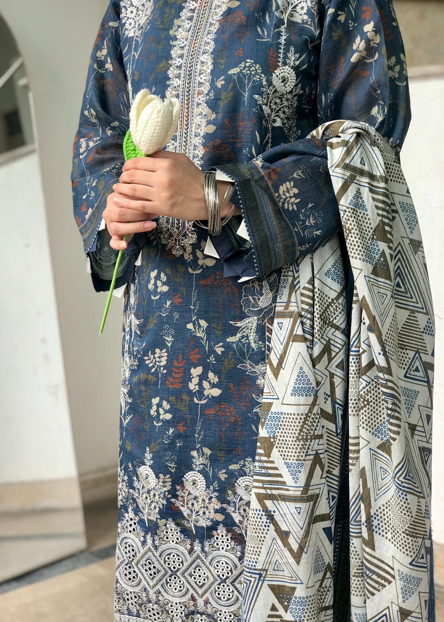 lawn Kurta Set in Aegean blue