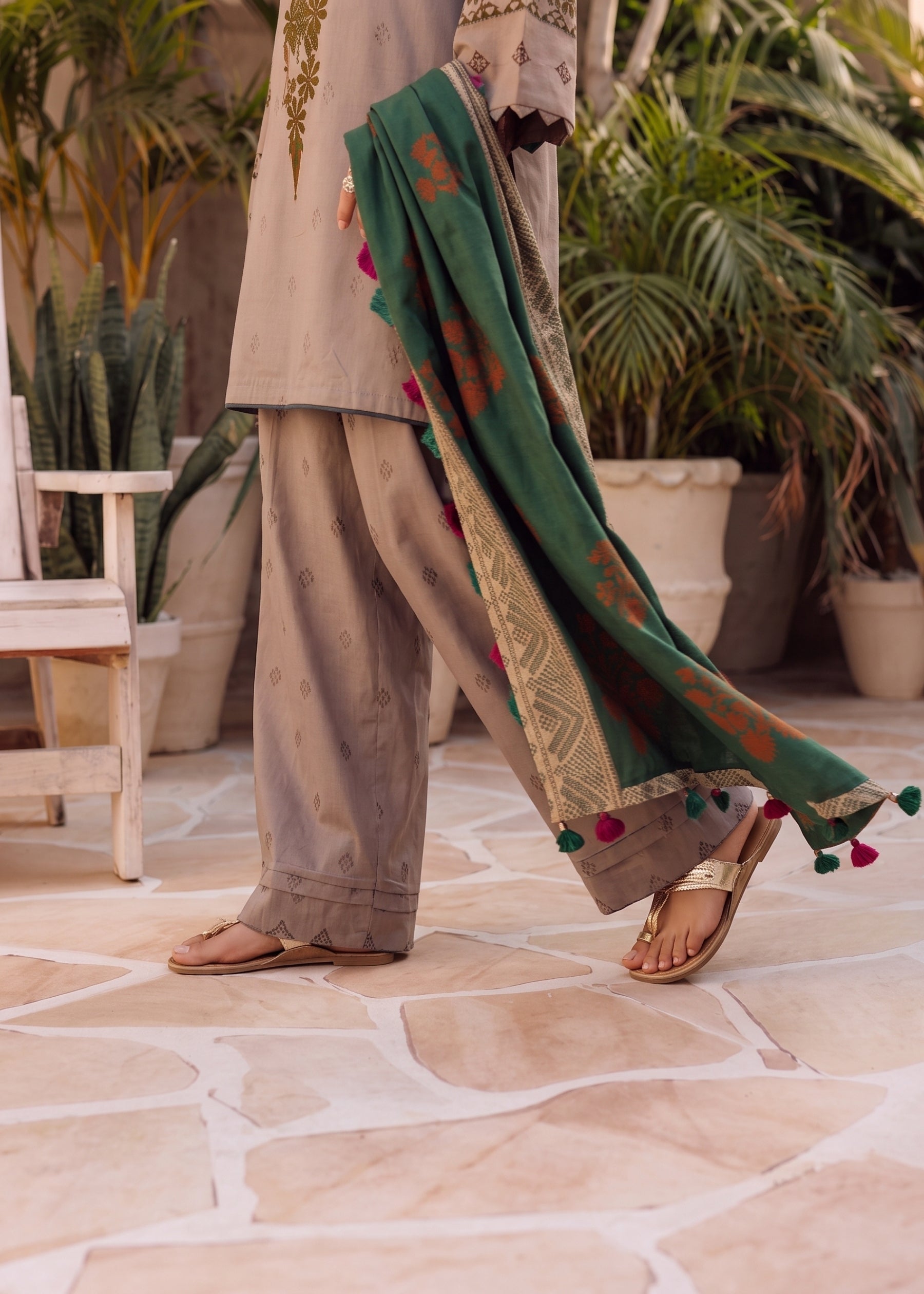 linen Kurta Set in Tan brown