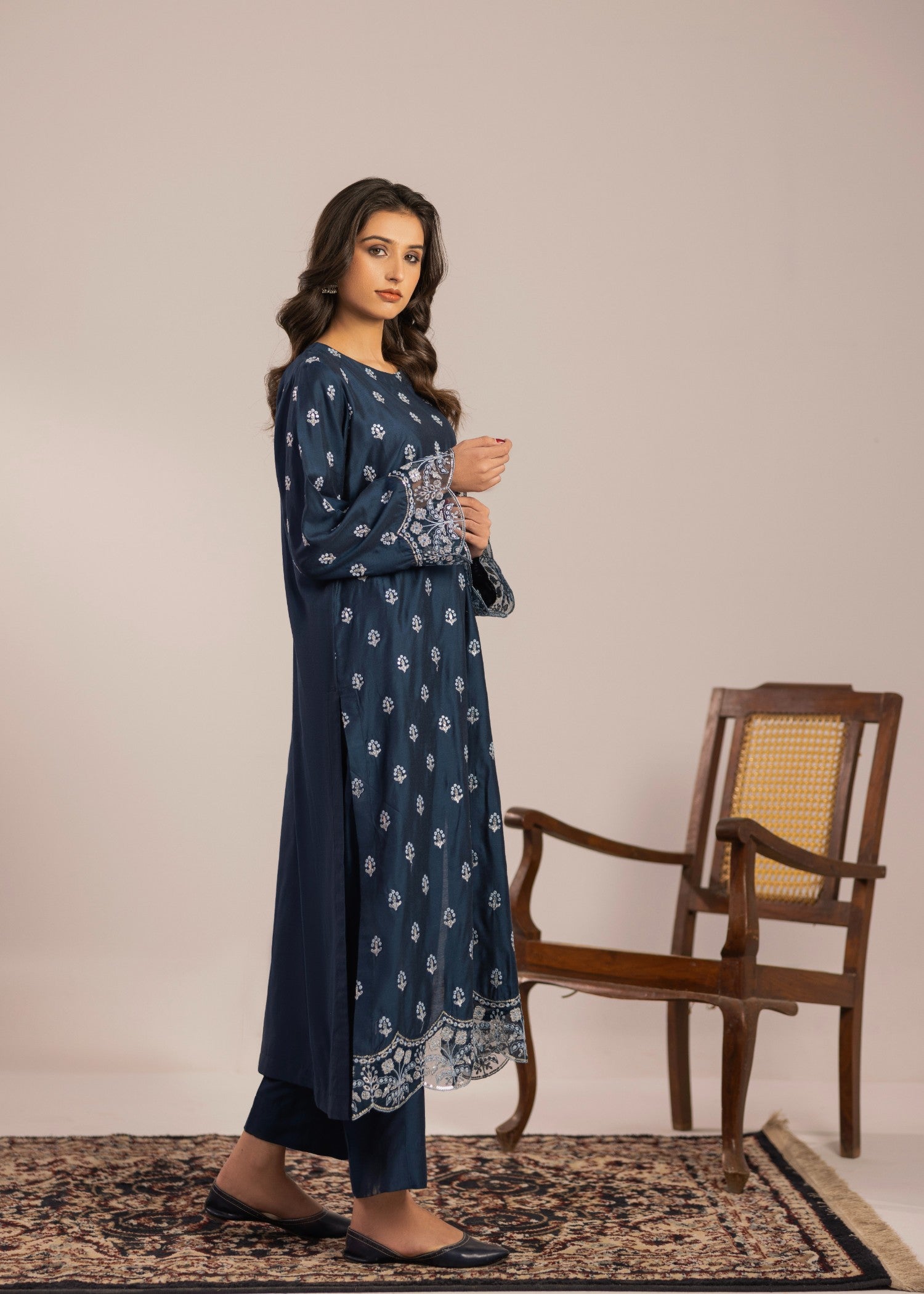 chambray Kurta Set in Blue