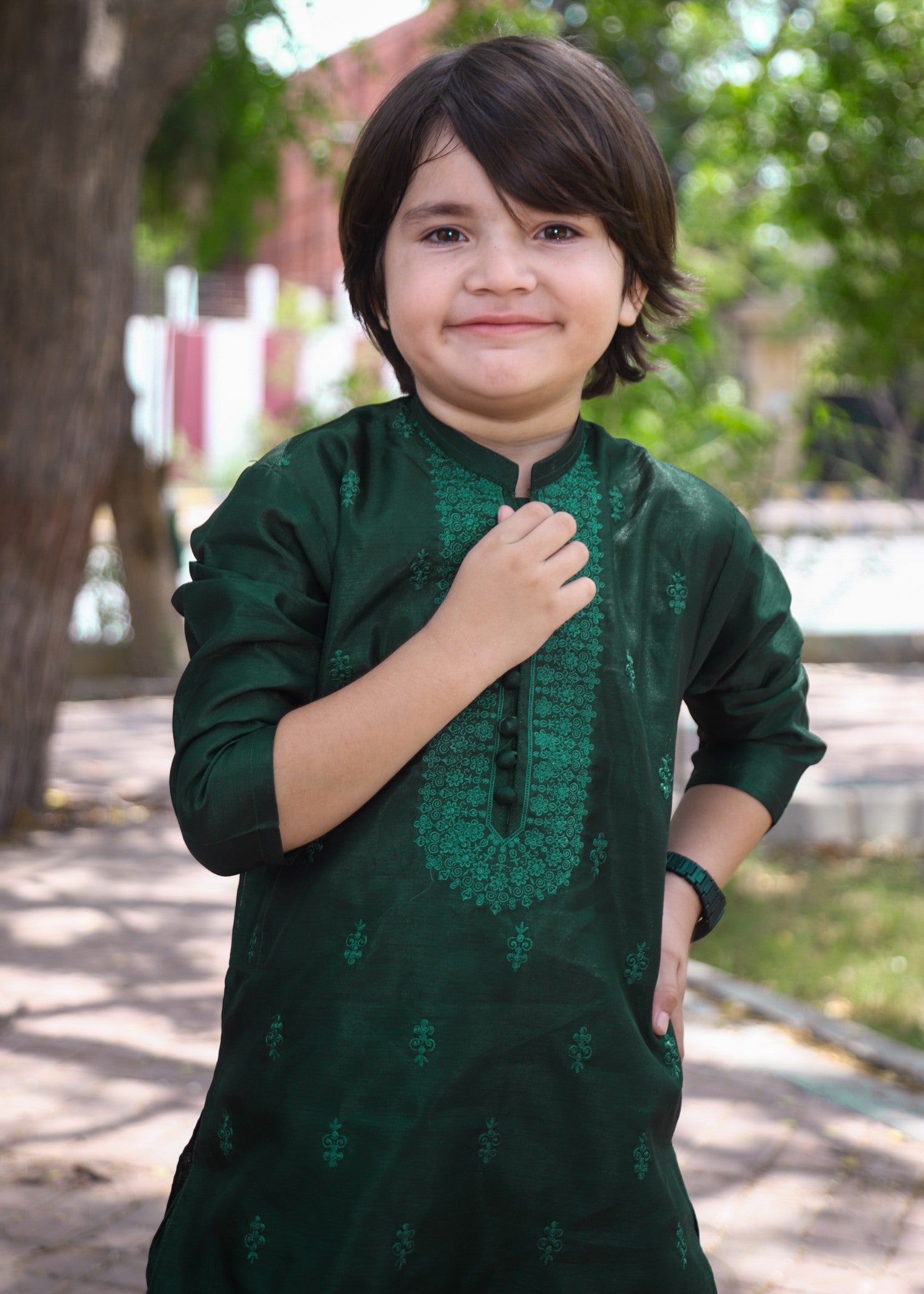 raw silk Kurta Set in Bottle green